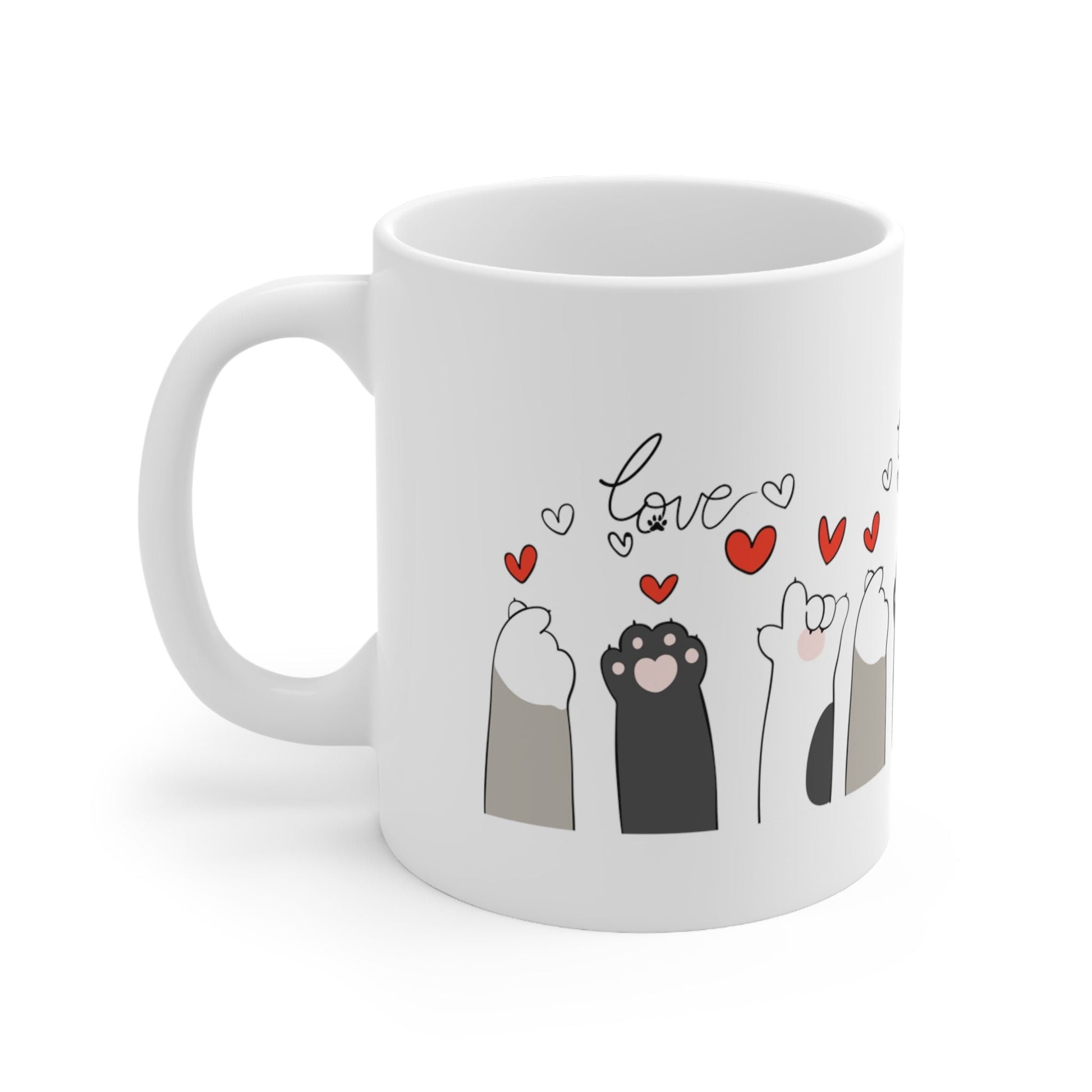 Graphic Cat Paws with Hearts and Love 11oz Coffee Mug - The Perfect Gift for Cat Lovers