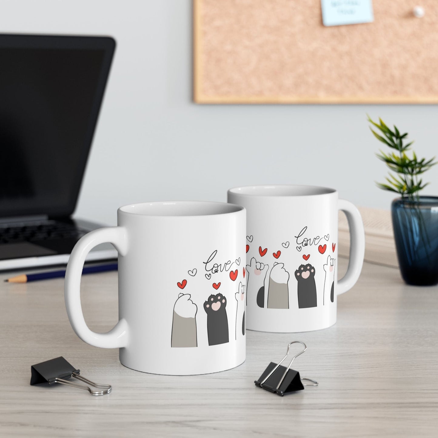 Graphic Cat Paws with Hearts and Love 11oz Coffee Mug - The Perfect Gift for Cat Lovers