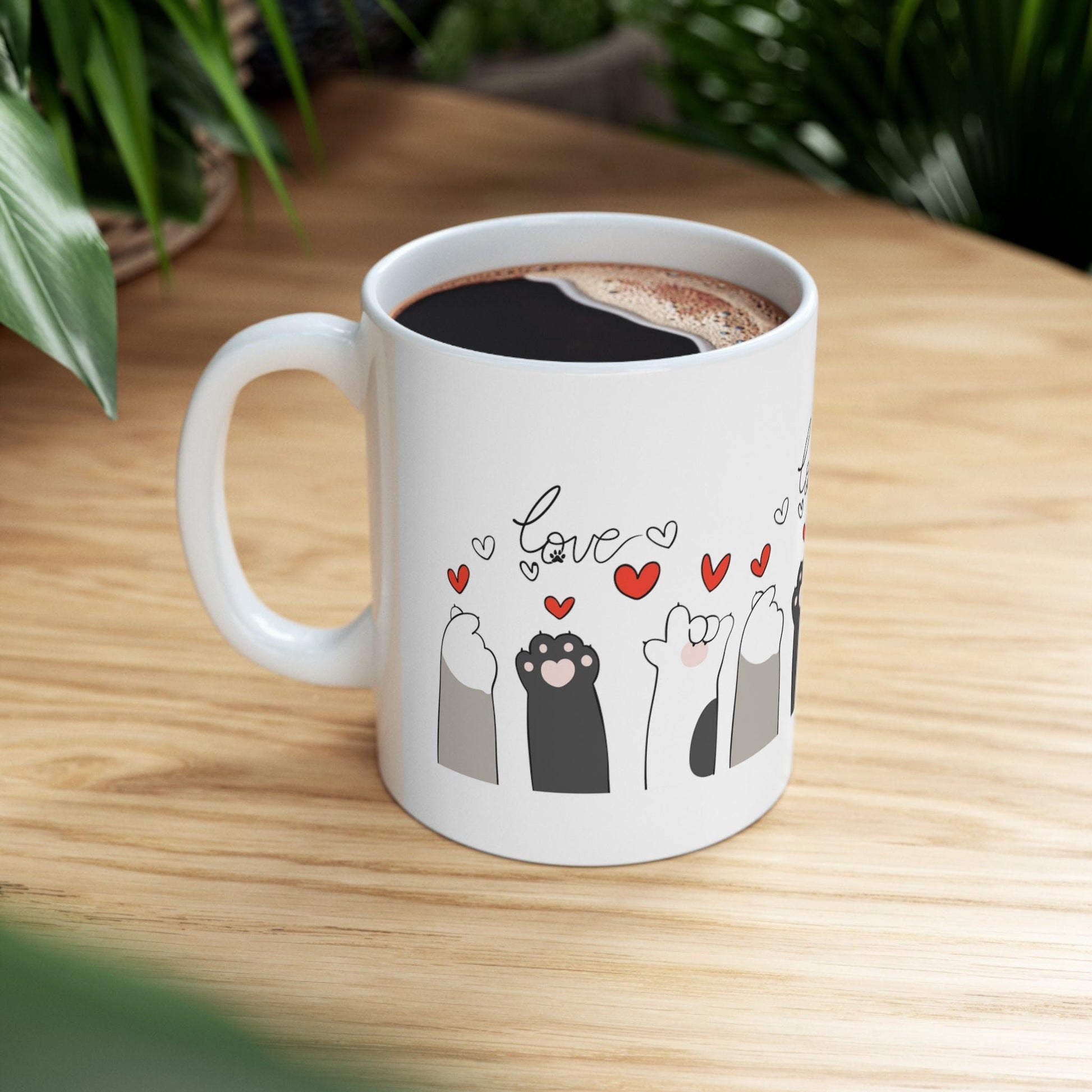 Graphic Cat Paws with Hearts and Love 11oz Coffee Mug - The Perfect Gift for Cat Lovers