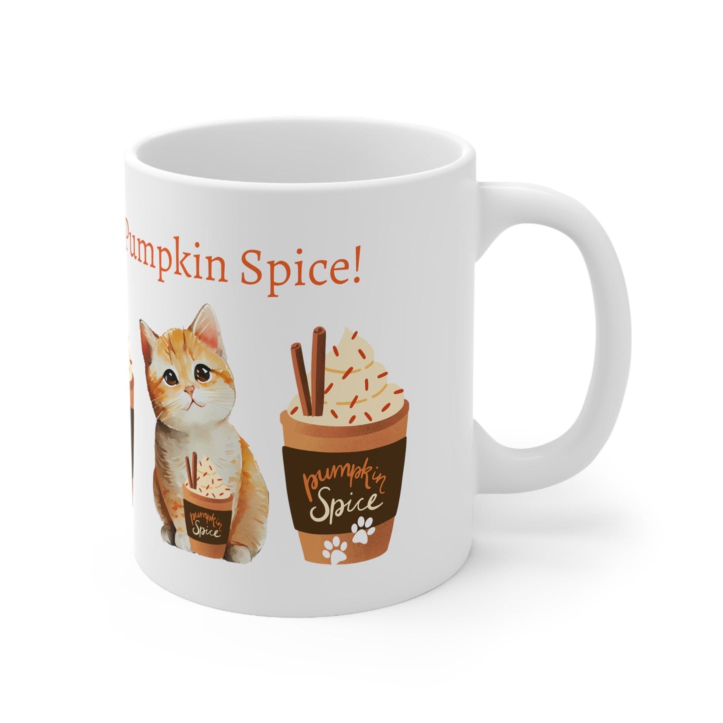 Whisker Up Some Pumpkin Spice 11oz Ceramic Mug with Adorable Cat Design - Original Graphic