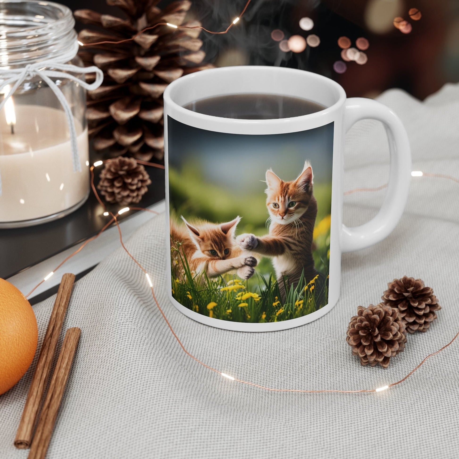 Adorable Double-Sided Orange Kittens Ceramic Coffee Mug 11oz