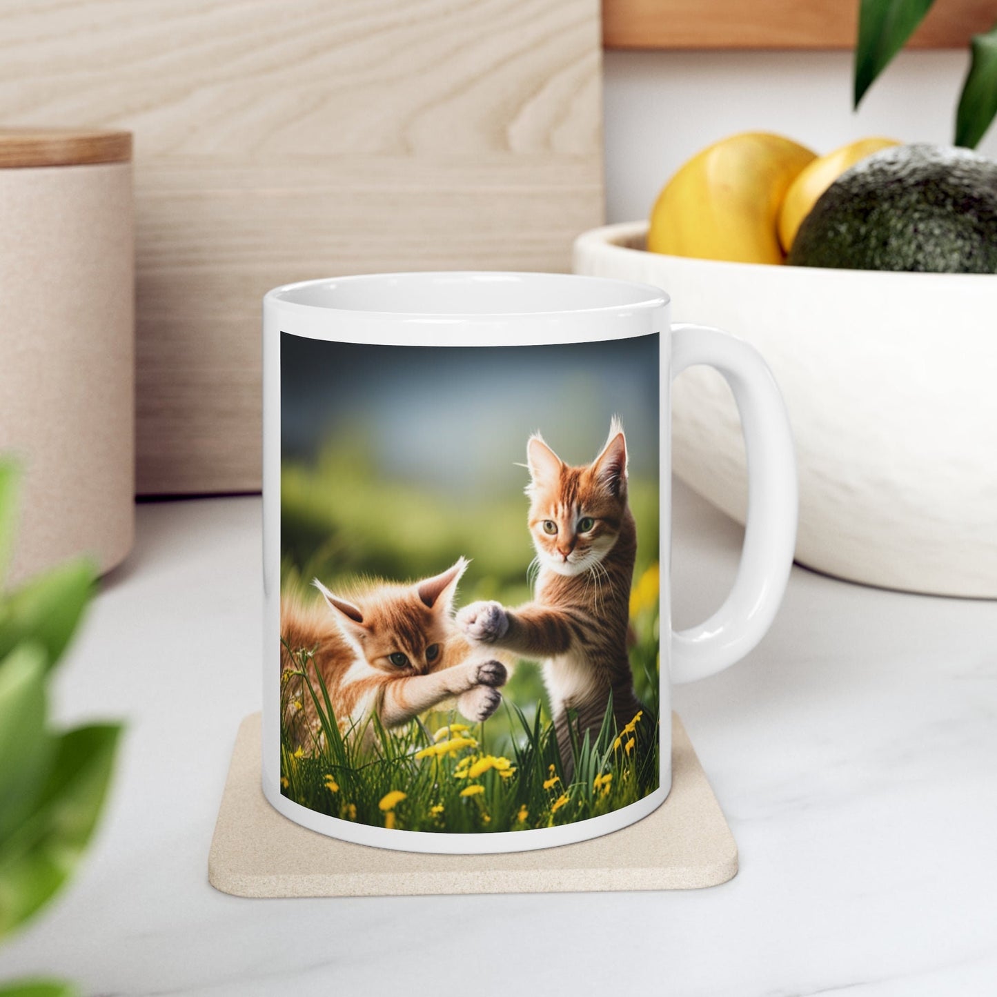 Adorable Double-Sided Orange Kittens Ceramic Coffee Mug 11oz