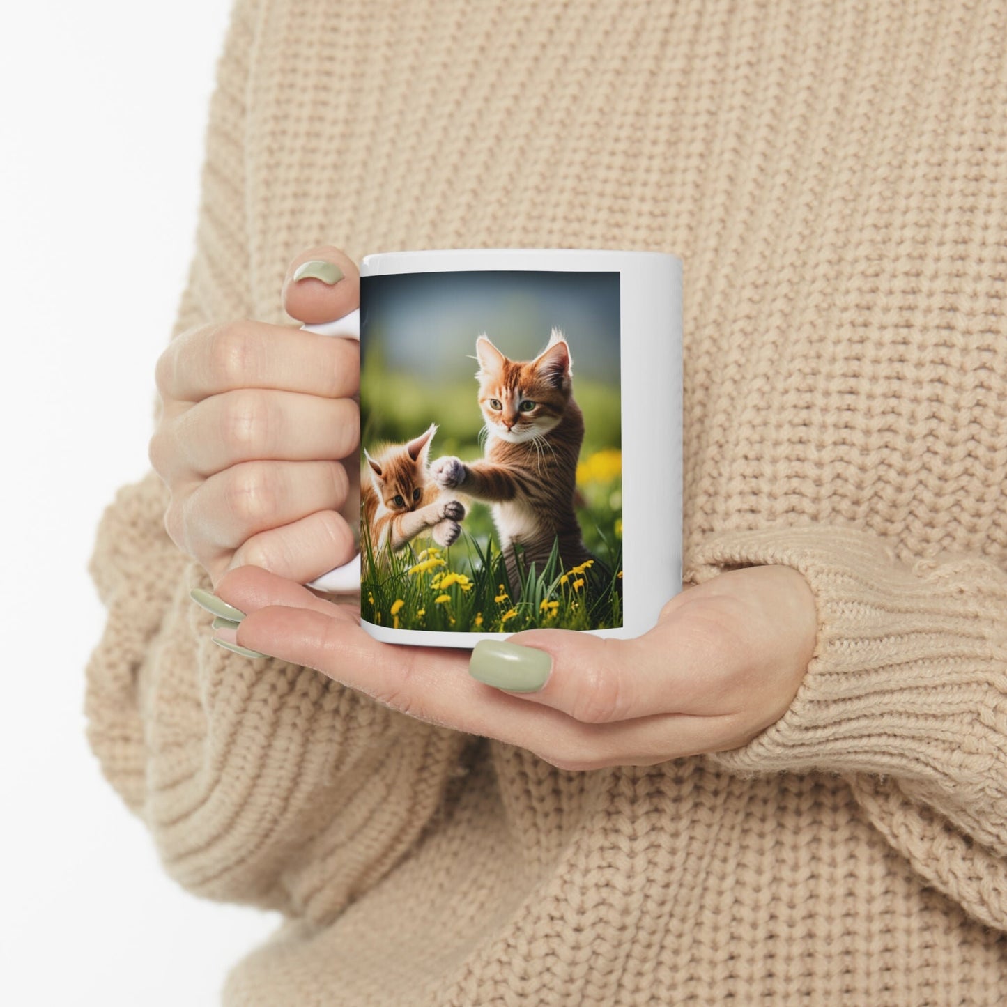 Adorable Double-Sided Orange Kittens Ceramic Coffee Mug 11oz