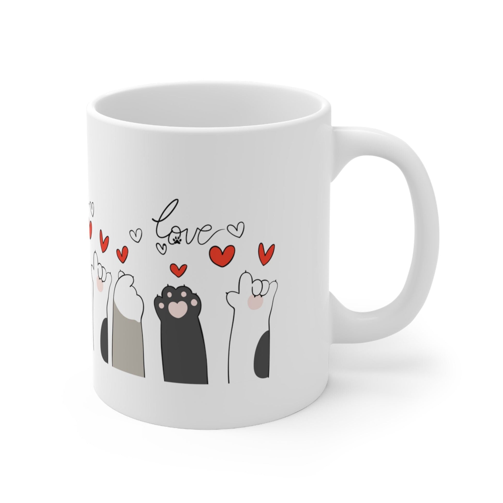 Graphic Cat Paws with Hearts and Love 11oz Coffee Mug - The Perfect Gift for Cat Lovers