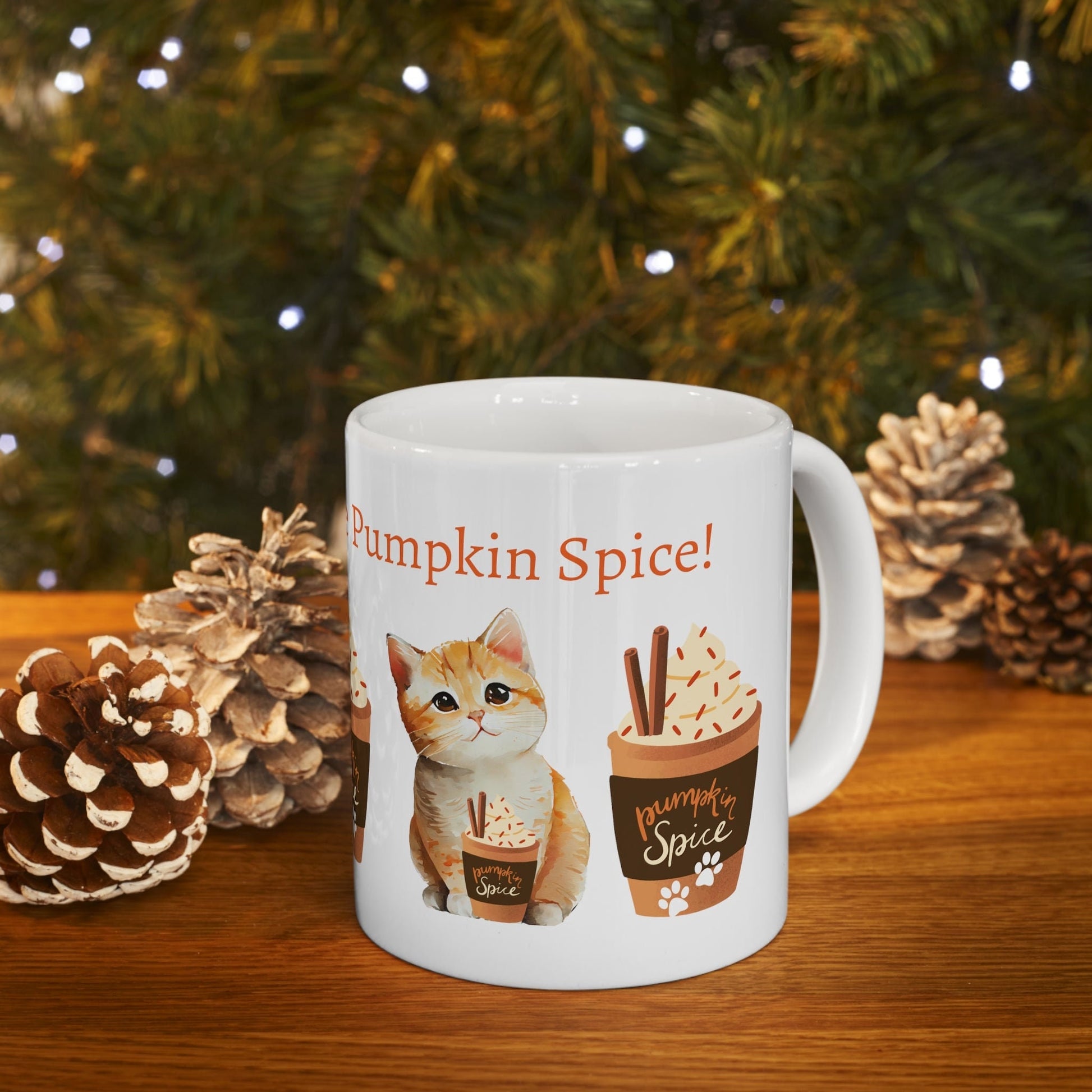 Whisker Up Some Pumpkin Spice 11oz Ceramic Mug with Adorable Cat Design - Original Graphic