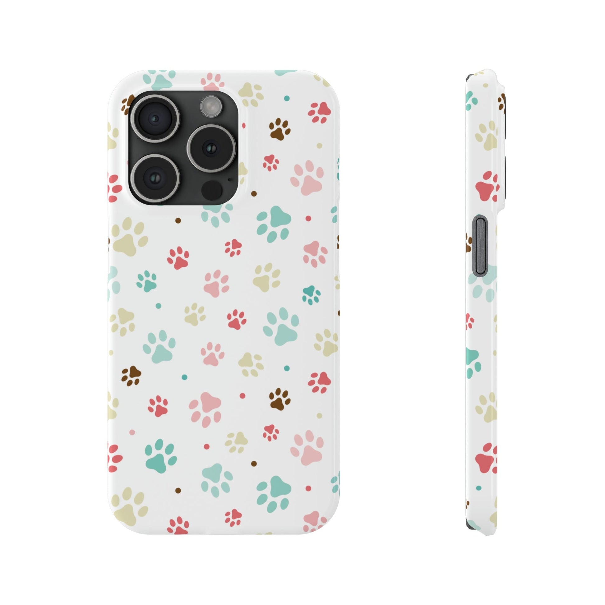 Sleek Colorful Paw Printed Slim Phone Case: Trendy Design for iPhone Models from 7-15