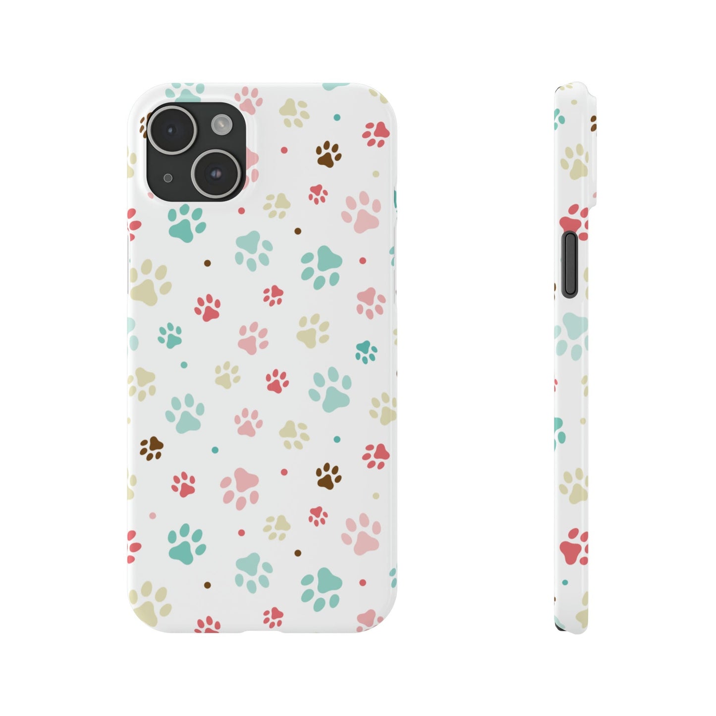 Sleek Colorful Paw Printed Slim Phone Case: Trendy Design for iPhone Models from 7-15