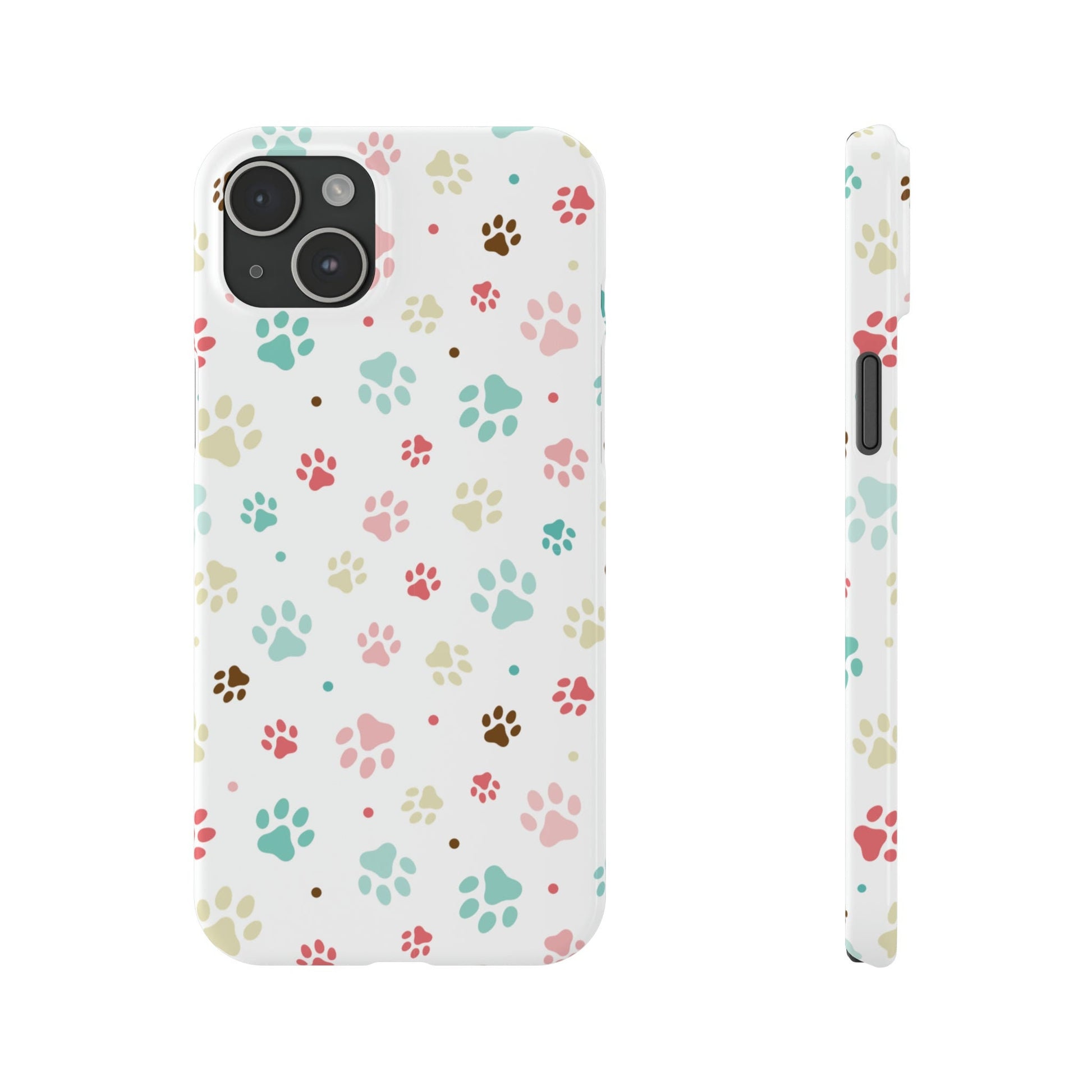 Sleek Colorful Paw Printed Slim Phone Case: Trendy Design for iPhone Models from 7-15