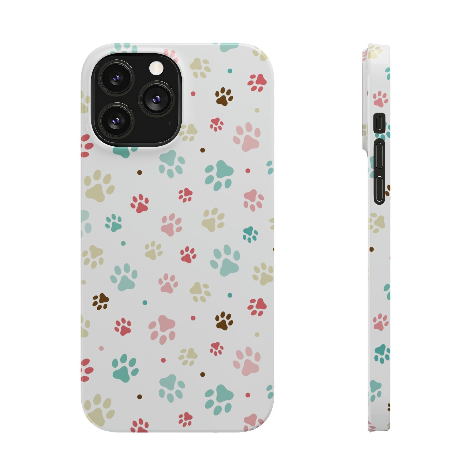 Sleek Colorful Paw Printed Slim Phone Case: Trendy Design for iPhone Models from 7-15