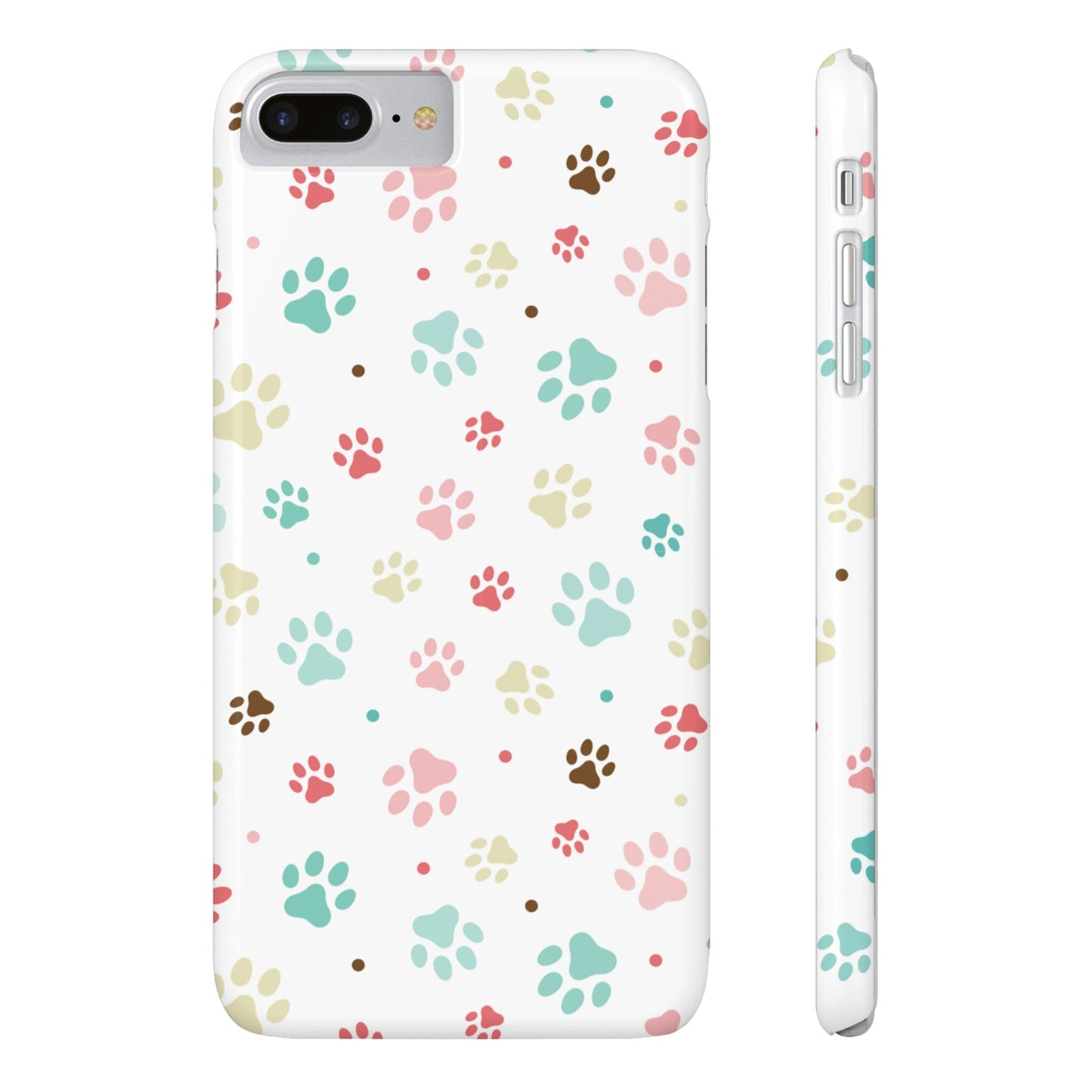 Sleek Colorful Paw Printed Slim Phone Case: Trendy Design for iPhone Models from 7-15