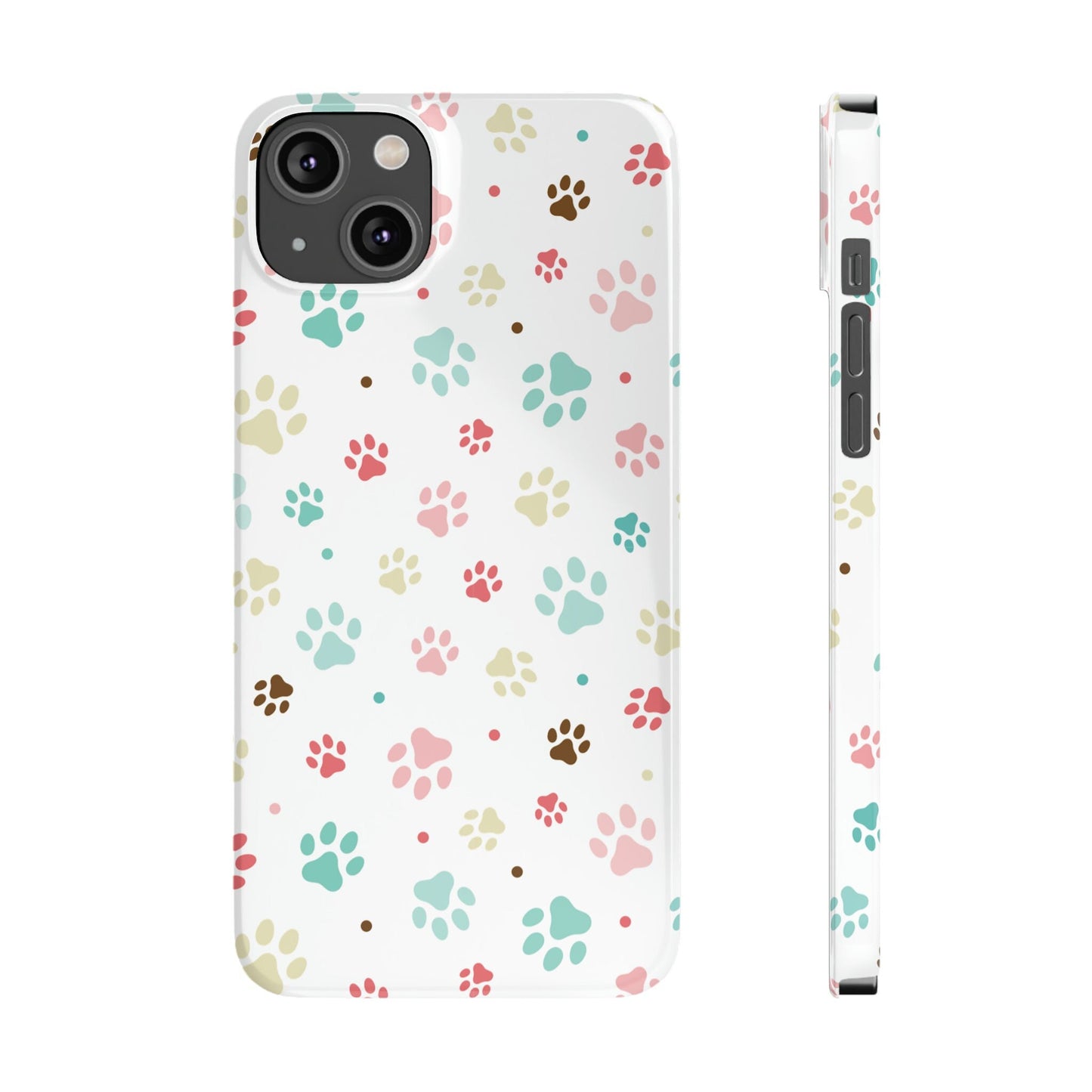 Sleek Colorful Paw Printed Slim Phone Case: Trendy Design for iPhone Models from 7-15