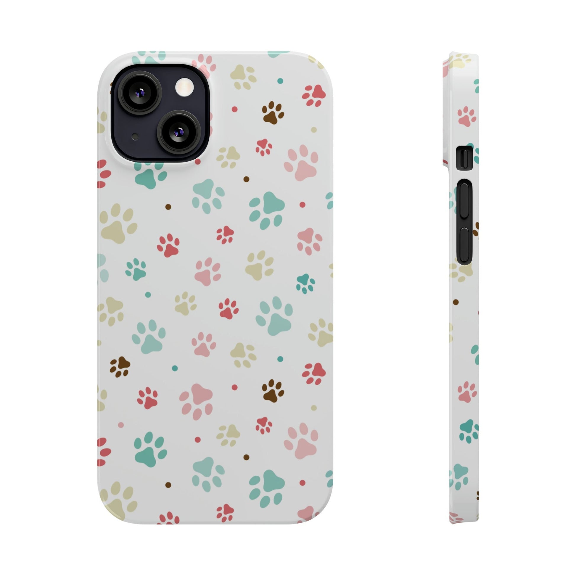 Sleek Colorful Paw Printed Slim Phone Case: Trendy Design for iPhone Models from 7-15