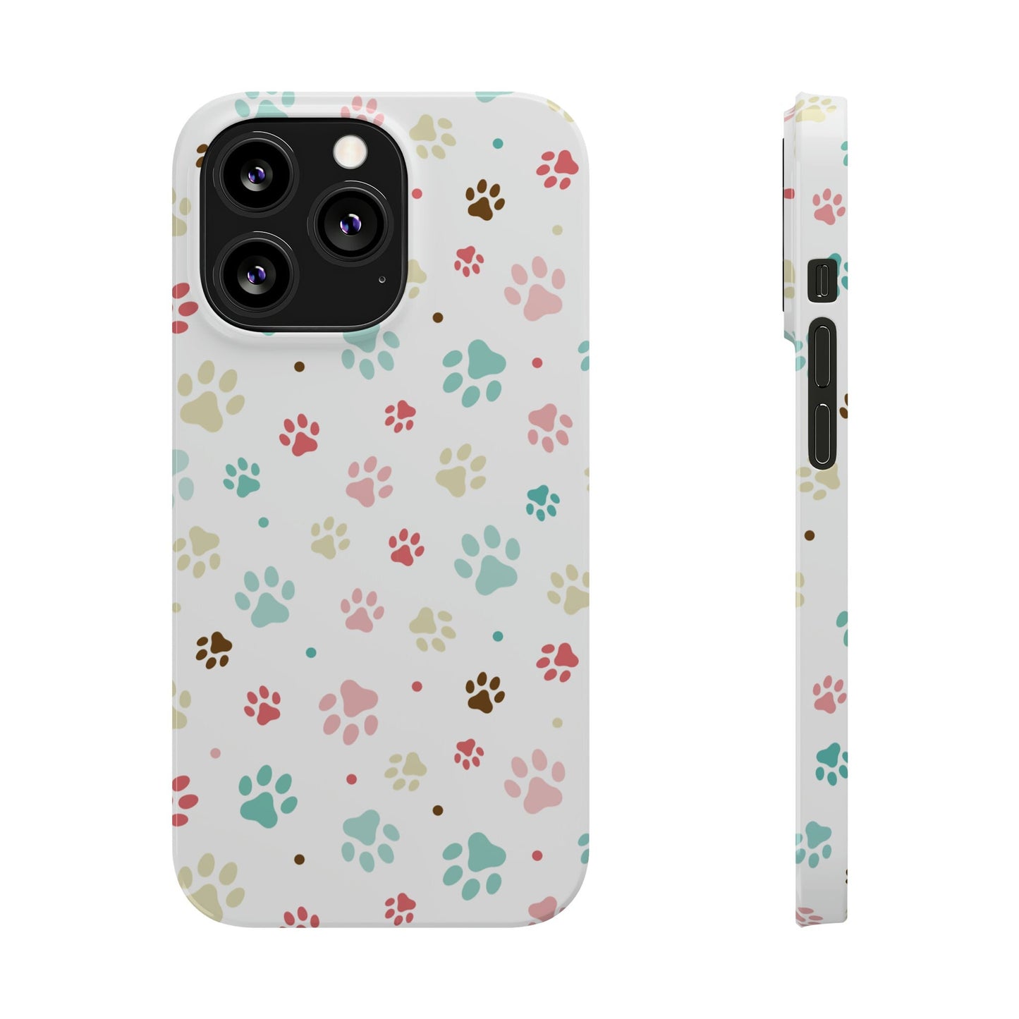 Sleek Colorful Paw Printed Slim Phone Case: Trendy Design for iPhone Models from 7-15