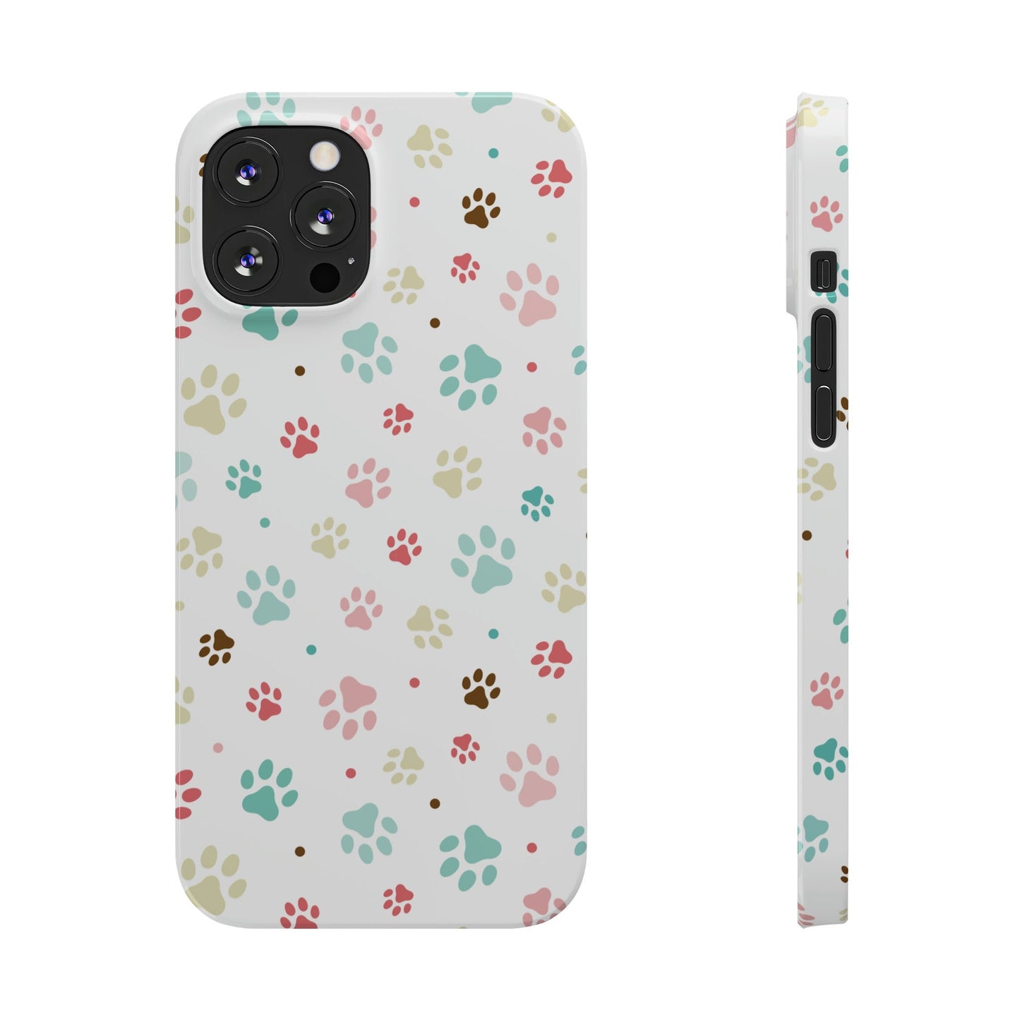 Sleek Colorful Paw Printed Slim Phone Case: Trendy Design for iPhone Models from 7-15