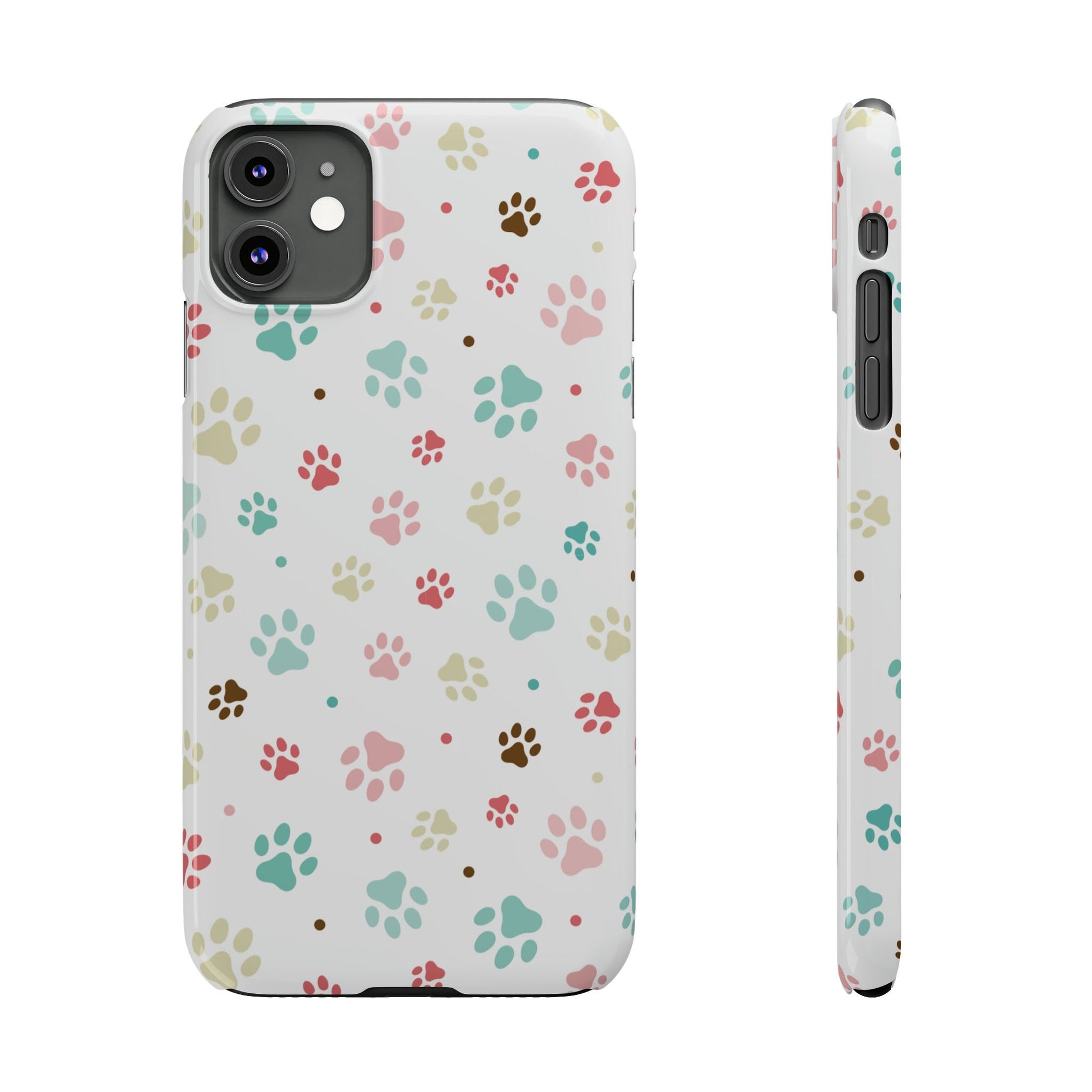 Sleek Colorful Paw Printed Slim Phone Case: Trendy Design for iPhone Models from 7-15