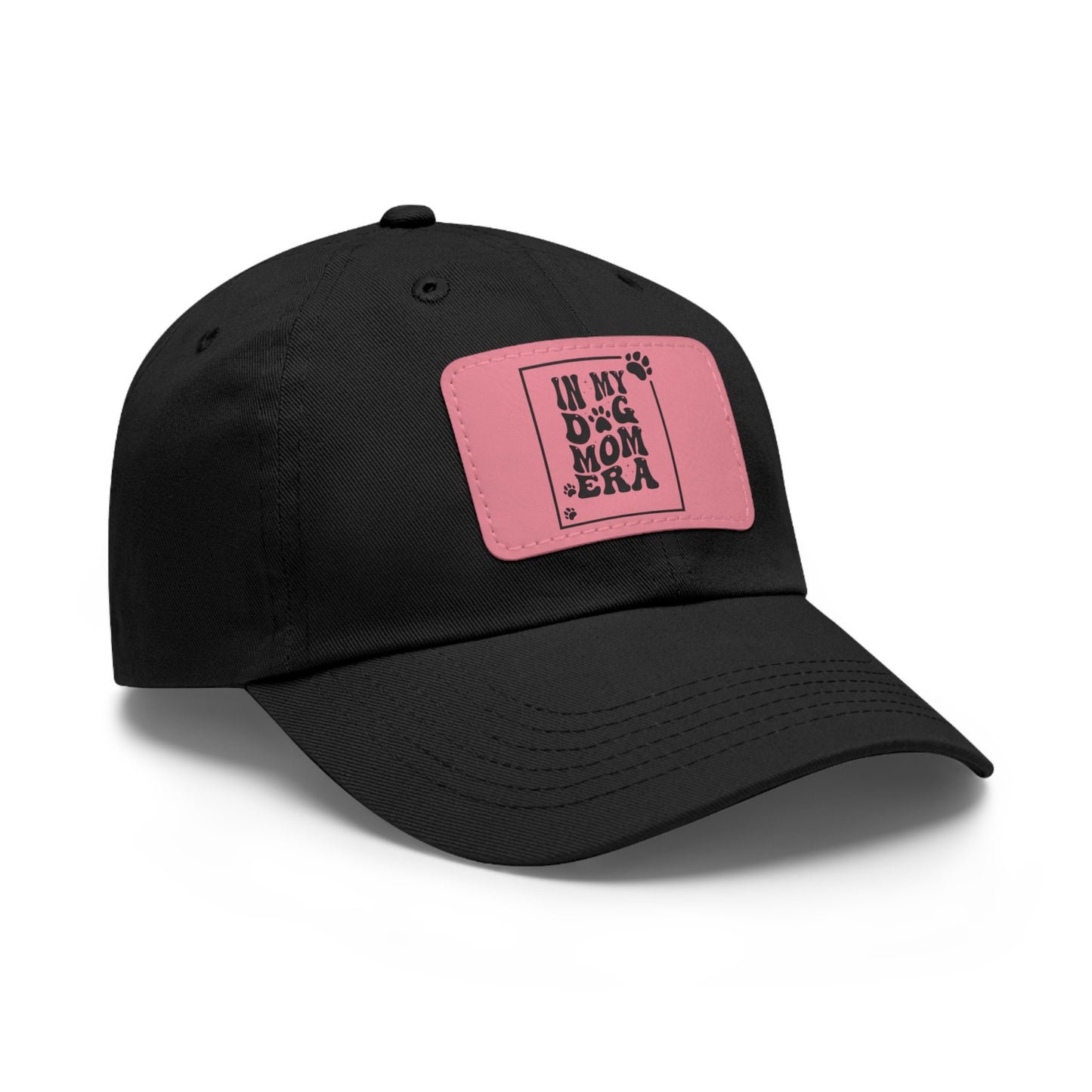 Chic Classic Baseball Cap with Leather Patch: In My Dog Mom Era (Black and Pink)