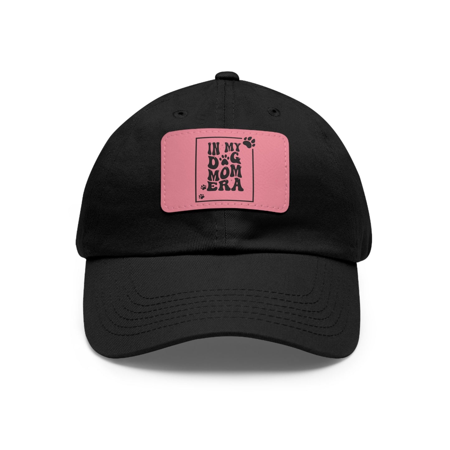 Chic Classic Baseball Cap with Leather Patch: In My Dog Mom Era (Black and Pink)