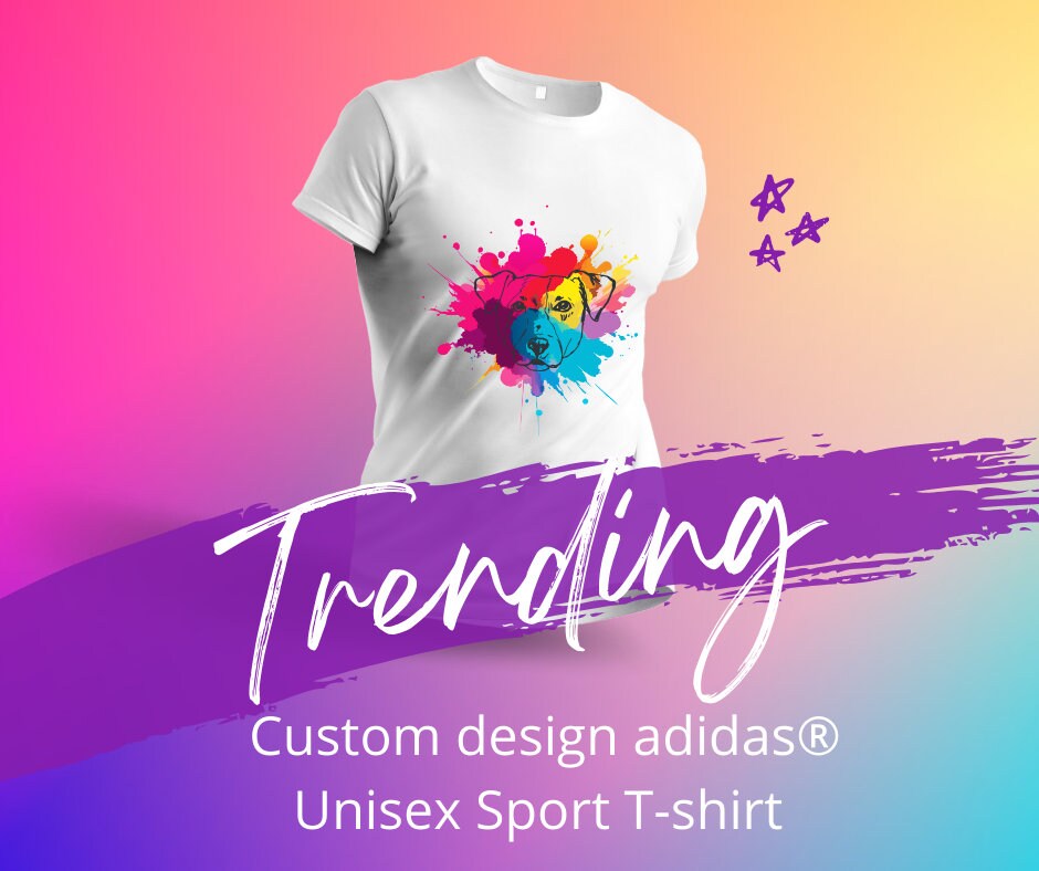 adidas® Unisex Sport T-shirt Featuring Custom Watercolor Splash Dog Outline Design