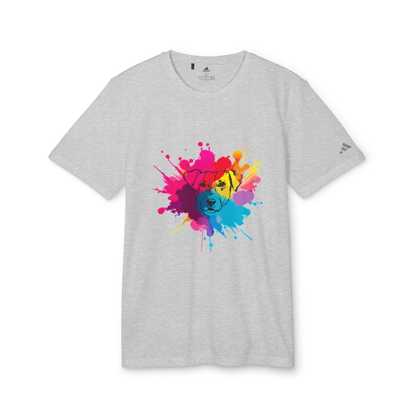 adidas® Unisex Sport T-shirt Featuring Custom Watercolor Splash Dog Outline Design