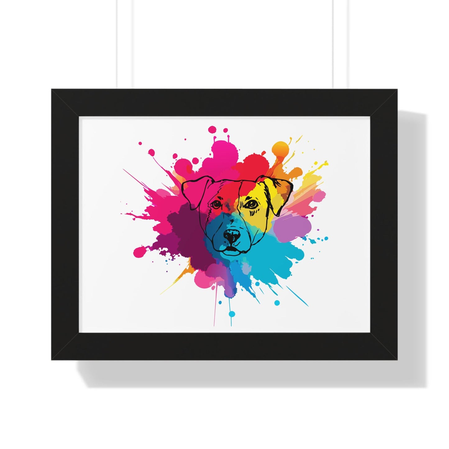 Vibrant Watercolor Dog Art Print - Framed Horizontal Poster