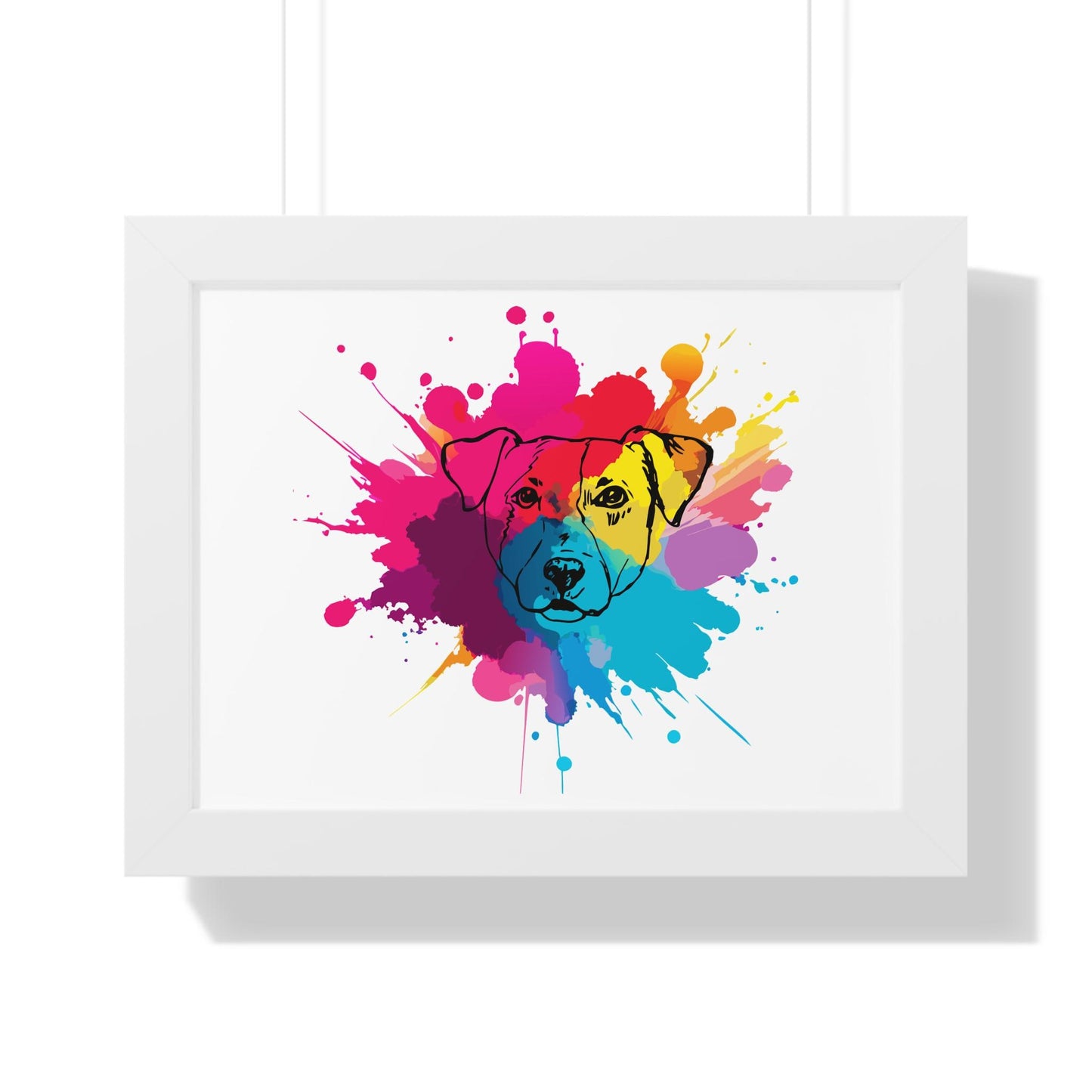 Vibrant Watercolor Dog Art Print - Framed Horizontal Poster