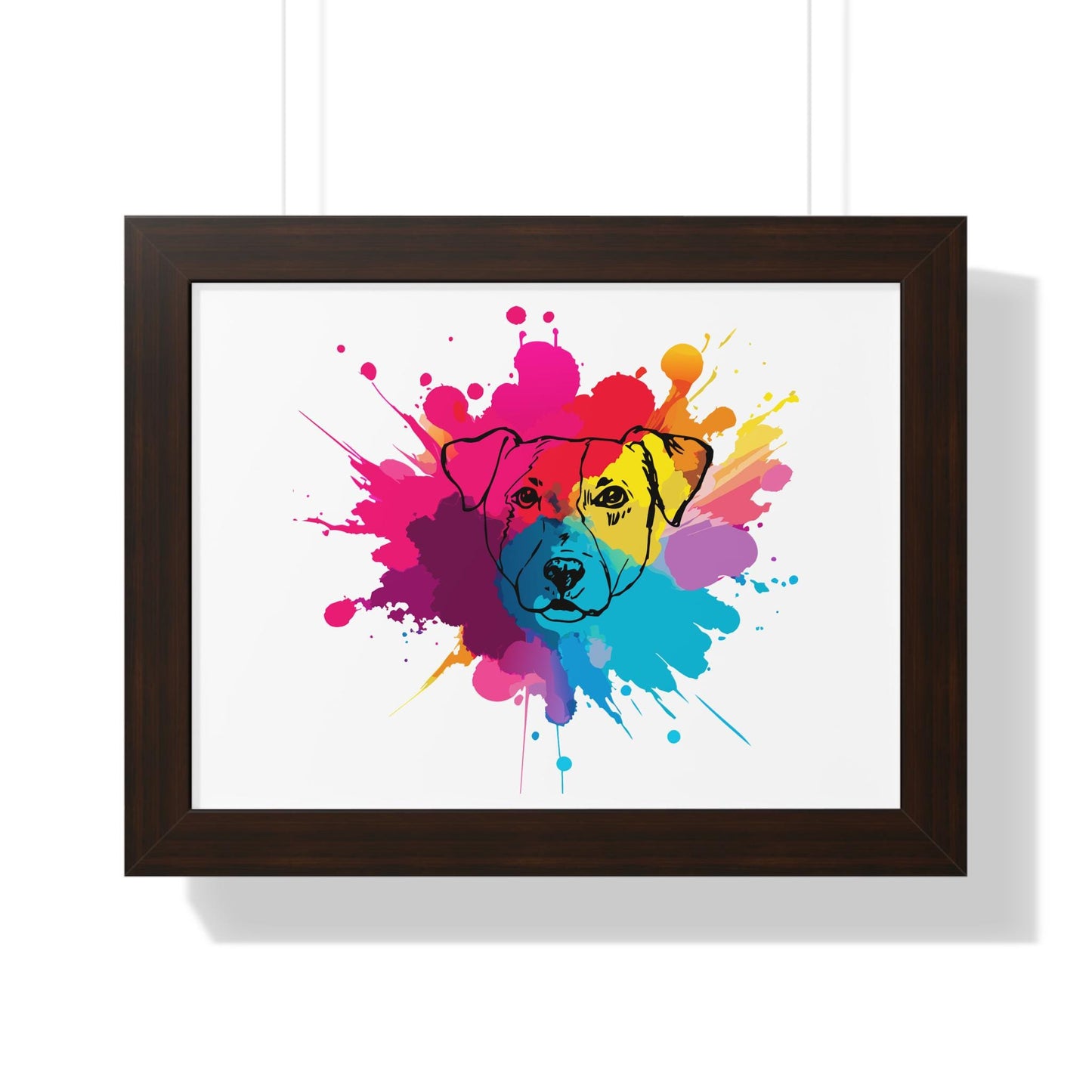 Vibrant Watercolor Dog Art Print - Framed Horizontal Poster