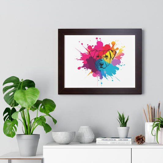 Vibrant Watercolor Dog Art Print - Framed Horizontal Poster