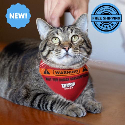 Warning! Not for Human Consumption Trump 2024: Red Pet Bandana Collar - USA-Printed Fun Unique Election Themed Accessory