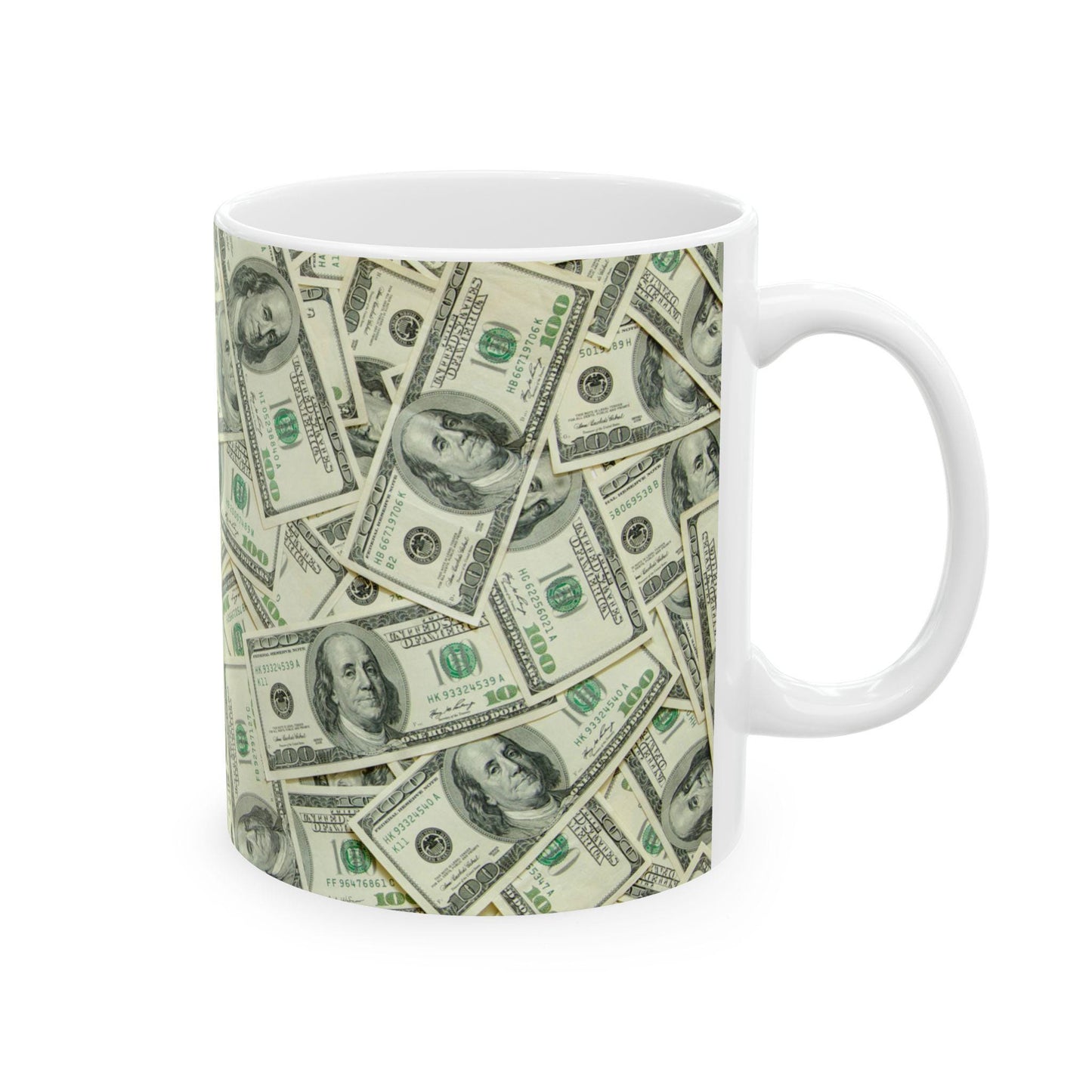 Show Me The Money Ceramic Mug | 11oz Hundred Dollar Bill Themed Coffee Cup | Perfect Gift for Cash Lovers