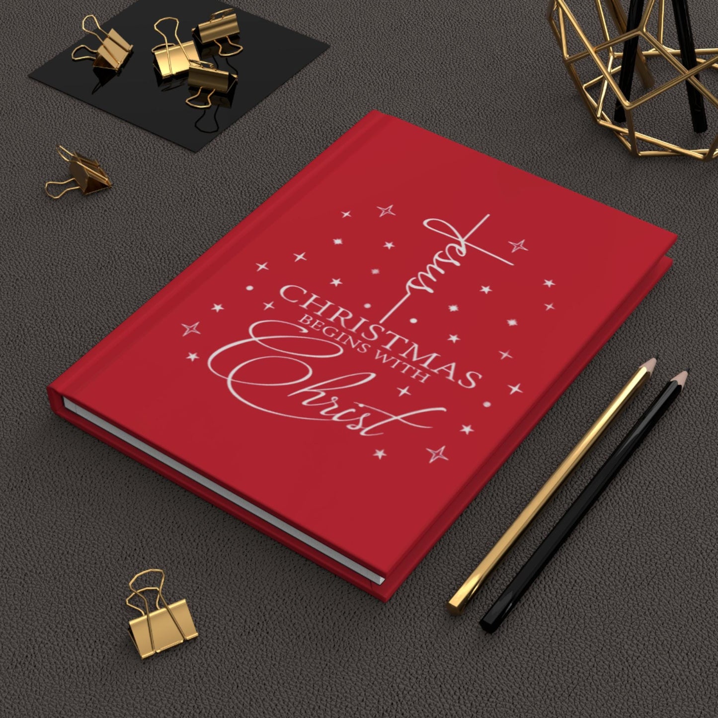 Jesus Christmas Begins With Christ: Red Hardcover Journal - Matte Finish for Inspirational Writing, Gift for Christians