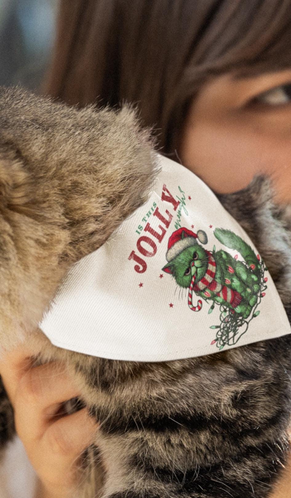 Jolly Enough Christmas Cat Bandana Collar -  Kitty Fashion, Holiday Gift, Custom Pet Accessory, Festive Neckwear, Pet