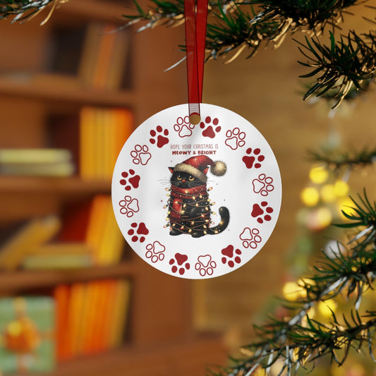 Christmas Cat Metal Ornaments: Hope Your Christmas is Meowy and Bright | Double-Sided Festive Ornament for Cat Lovers, Unique Holiday Gift,