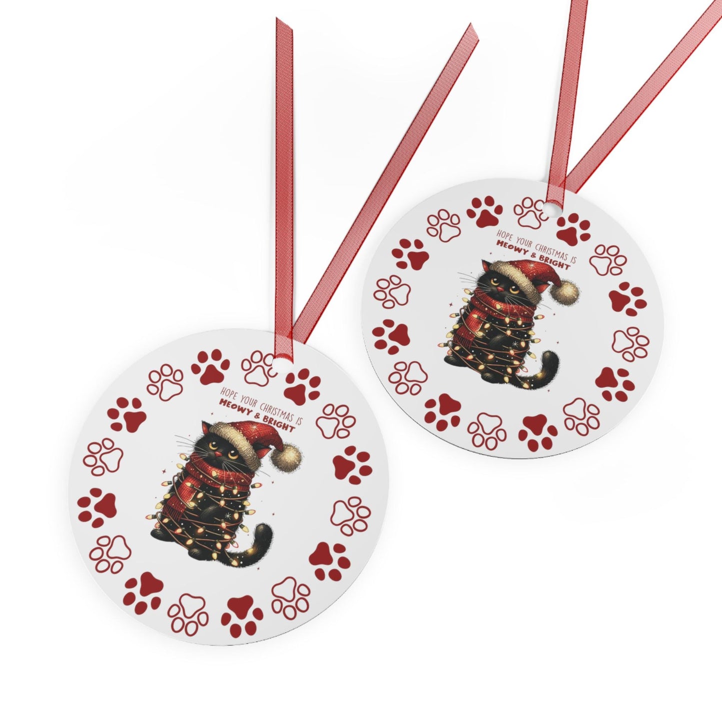 Christmas Cat Metal Ornaments: Hope Your Christmas is Meowy and Bright | Double-Sided Festive Ornament for Cat Lovers, Unique Holiday Gift,