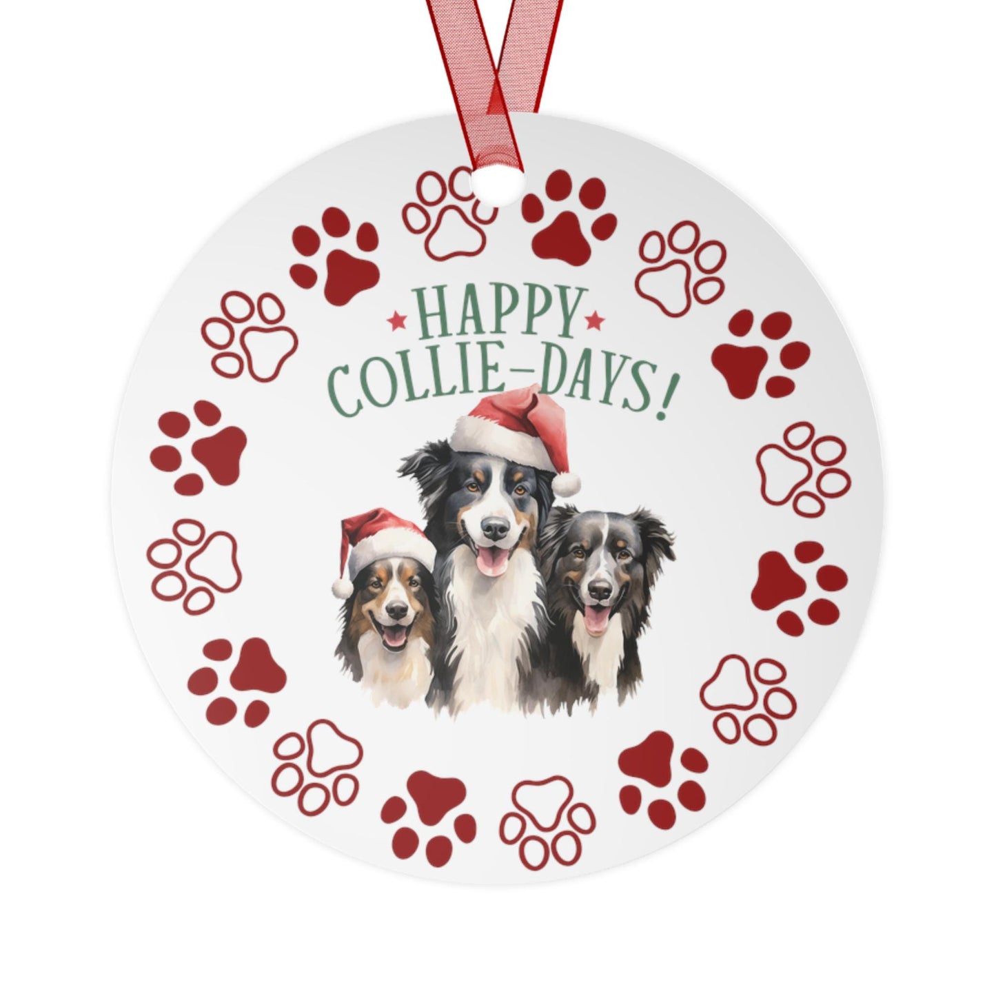 3 Collies Metal Ornaments: Double-Sided Festive Ornament for Dog Lovers, Unique Holiday Gift, dog mom, dog dad. Christmas Tree Decor,