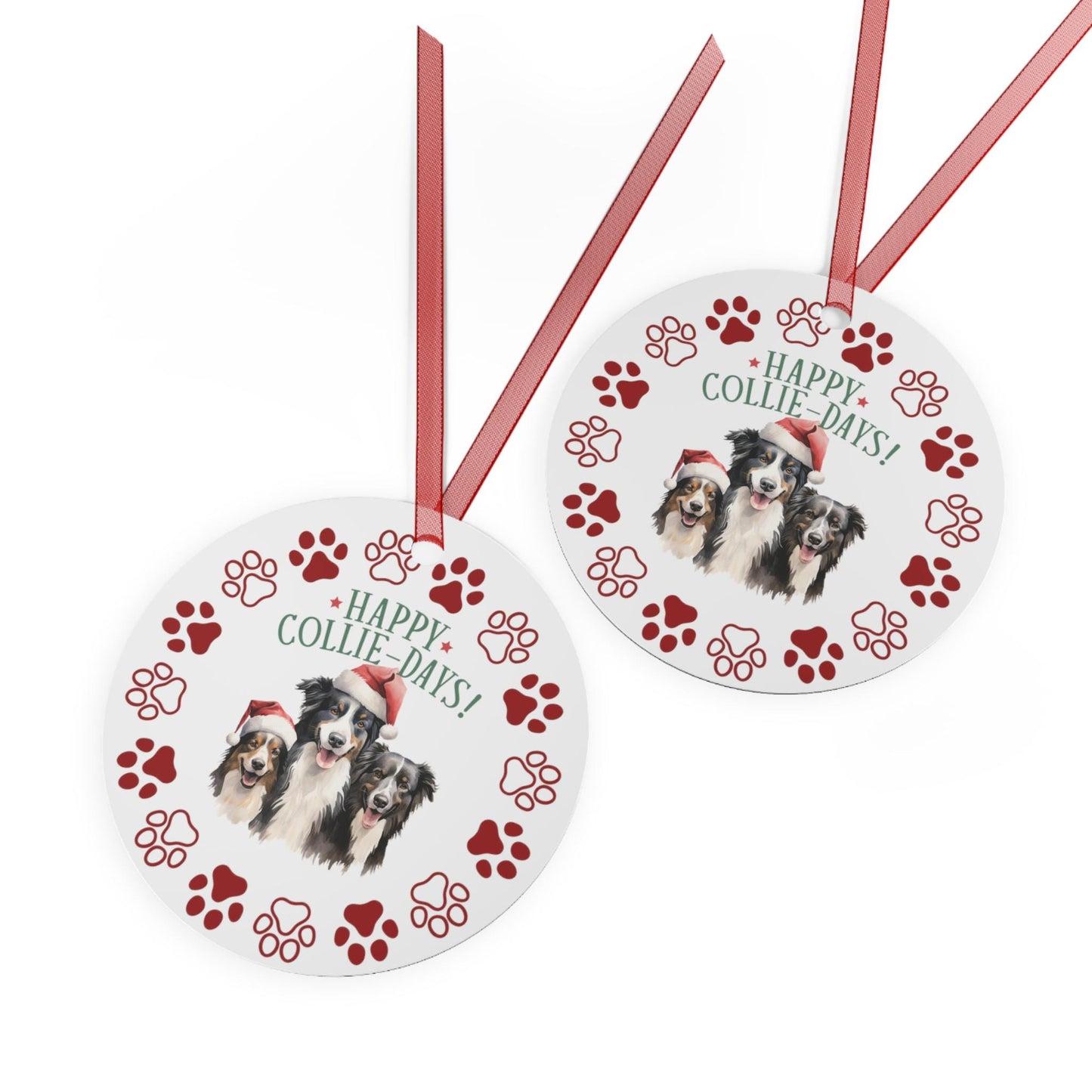 3 Collies Metal Ornaments: Double-Sided Festive Ornament for Dog Lovers, Unique Holiday Gift, dog mom, dog dad. Christmas Tree Decor,