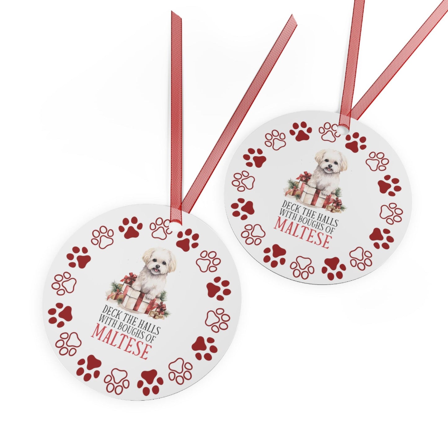 Maltese Dog Metal Ornaments: Double-Sided Festive Ornament for Dog Lovers, Unique Holiday Gift,  Maltese dog mom,  Christmas Tree Decor,