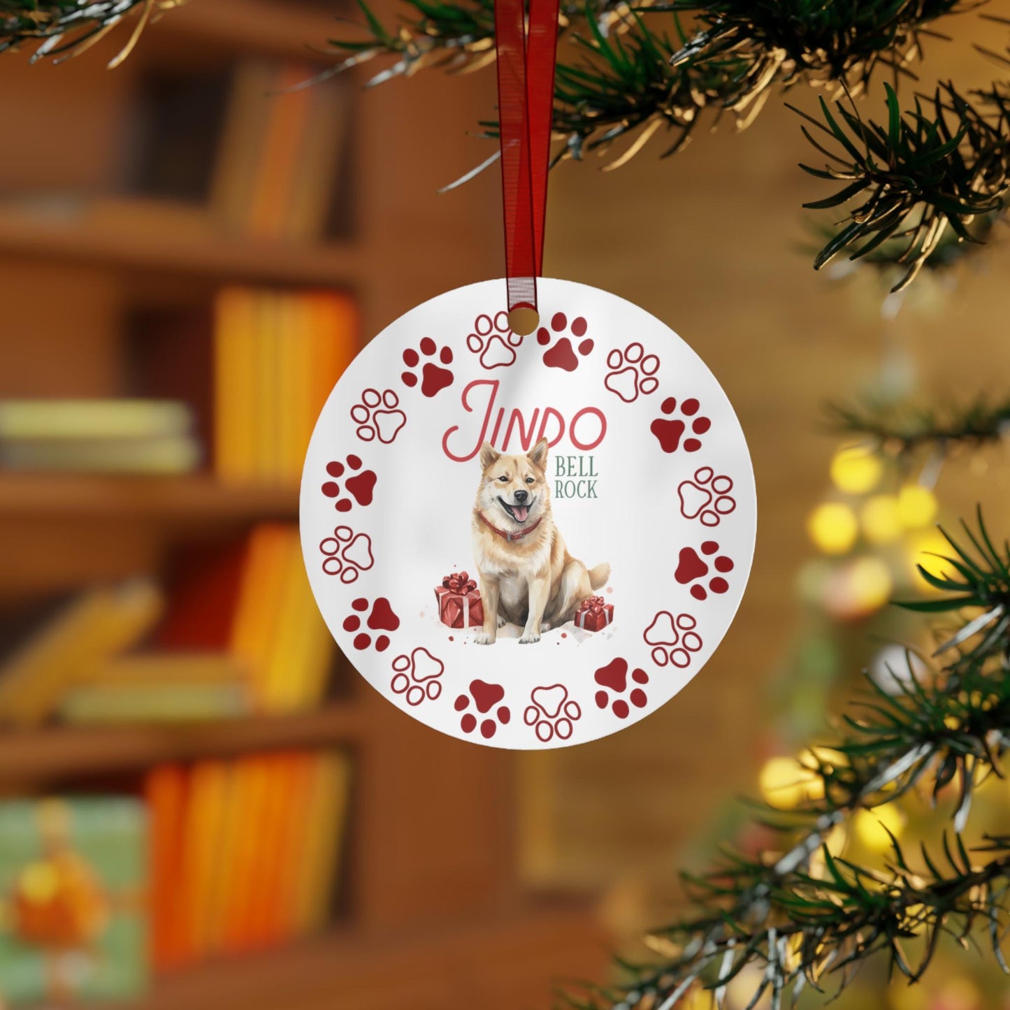 Korean Jindo Dog Metal Ornaments: Double-Sided Festive Ornament for Dog Lovers, Unique Holiday Gift, dog mom,  Christmas Tree Decor,