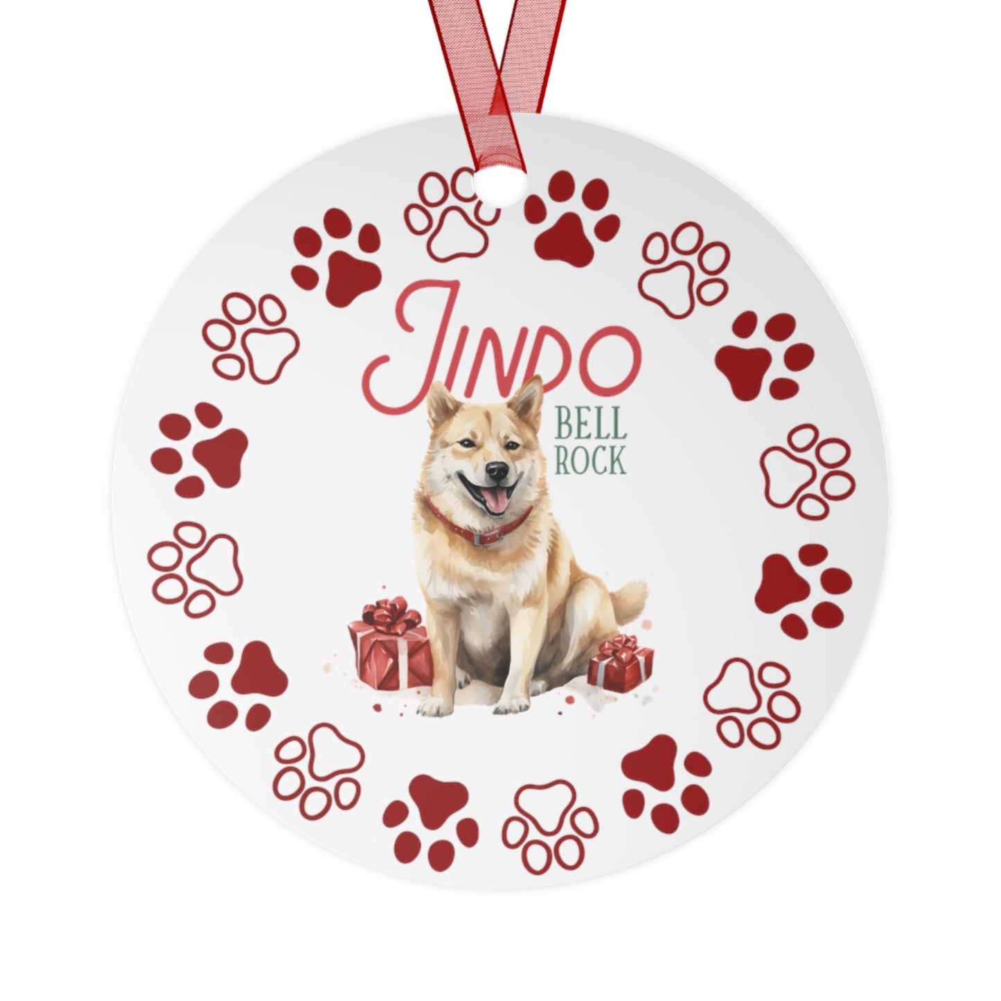 Korean Jindo Dog Metal Ornaments: Double-Sided Festive Ornament for Dog Lovers, Unique Holiday Gift, dog mom,  Christmas Tree Decor,