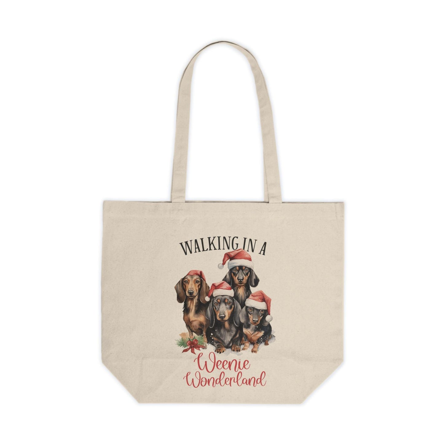 Weenie dog Christmas Canvas Shopping Tote Bag, Festive Gift for Weenie dog Lovers, Reusable Eco-Friendly humorous Design