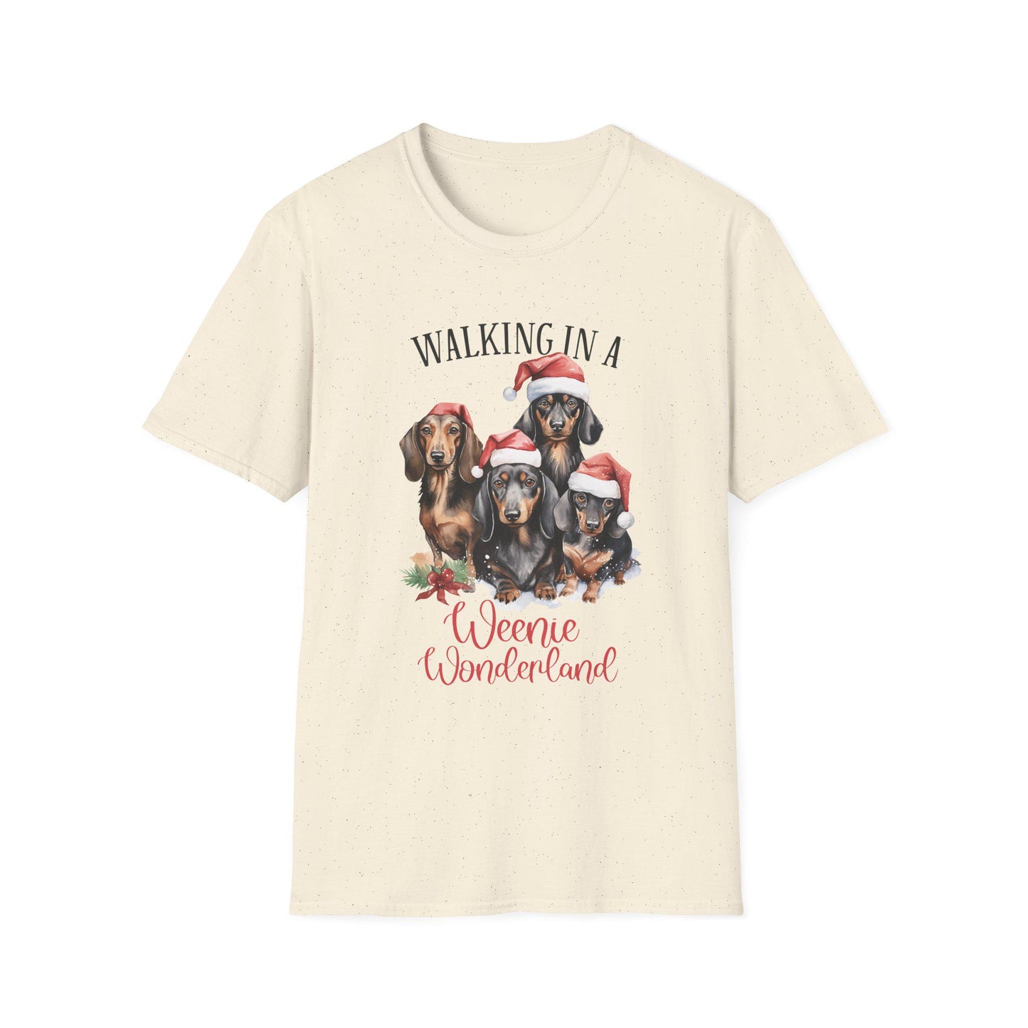 Funny Weenie Dog Christmas Novelty - Unisex Softstyle T-Shirt: Walking in a Weenie Wonderland, Dog Mom or Dad Gift, Dachshund Dogs