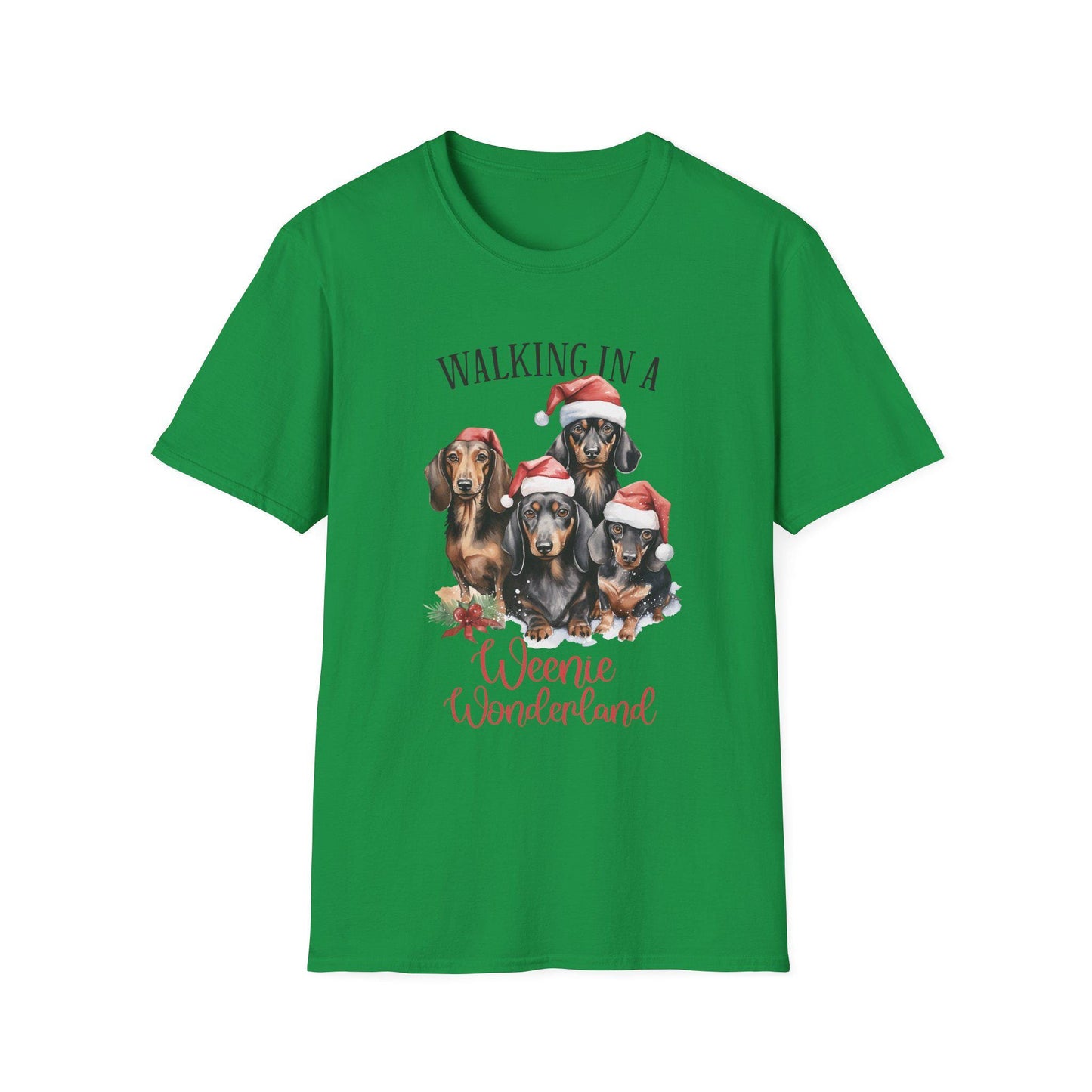 Funny Weenie Dog Christmas Novelty - Unisex Softstyle T-Shirt: Walking in a Weenie Wonderland, Dog Mom or Dad Gift, Dachshund Dogs