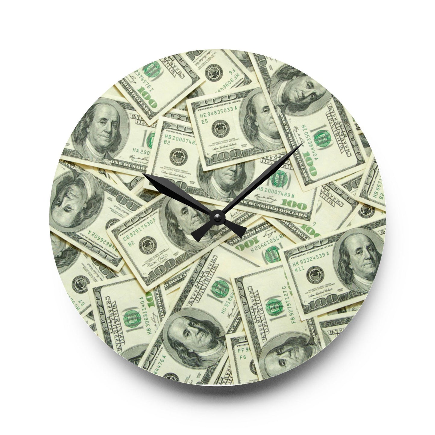 Money Themed Acrylic Wall Clock, Hundred Dollar Bill Design, Modern Home Decor Gift, Unique Wall Art Decor, Cool Office Decor, Sleek Design