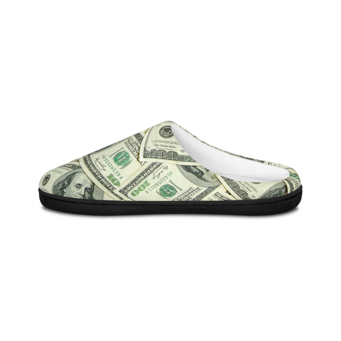 It's All About The Benjamins One Hundred Dollar Bill Money-Themed Men's Indoor Slippers - Sizes 7-14 (USA)