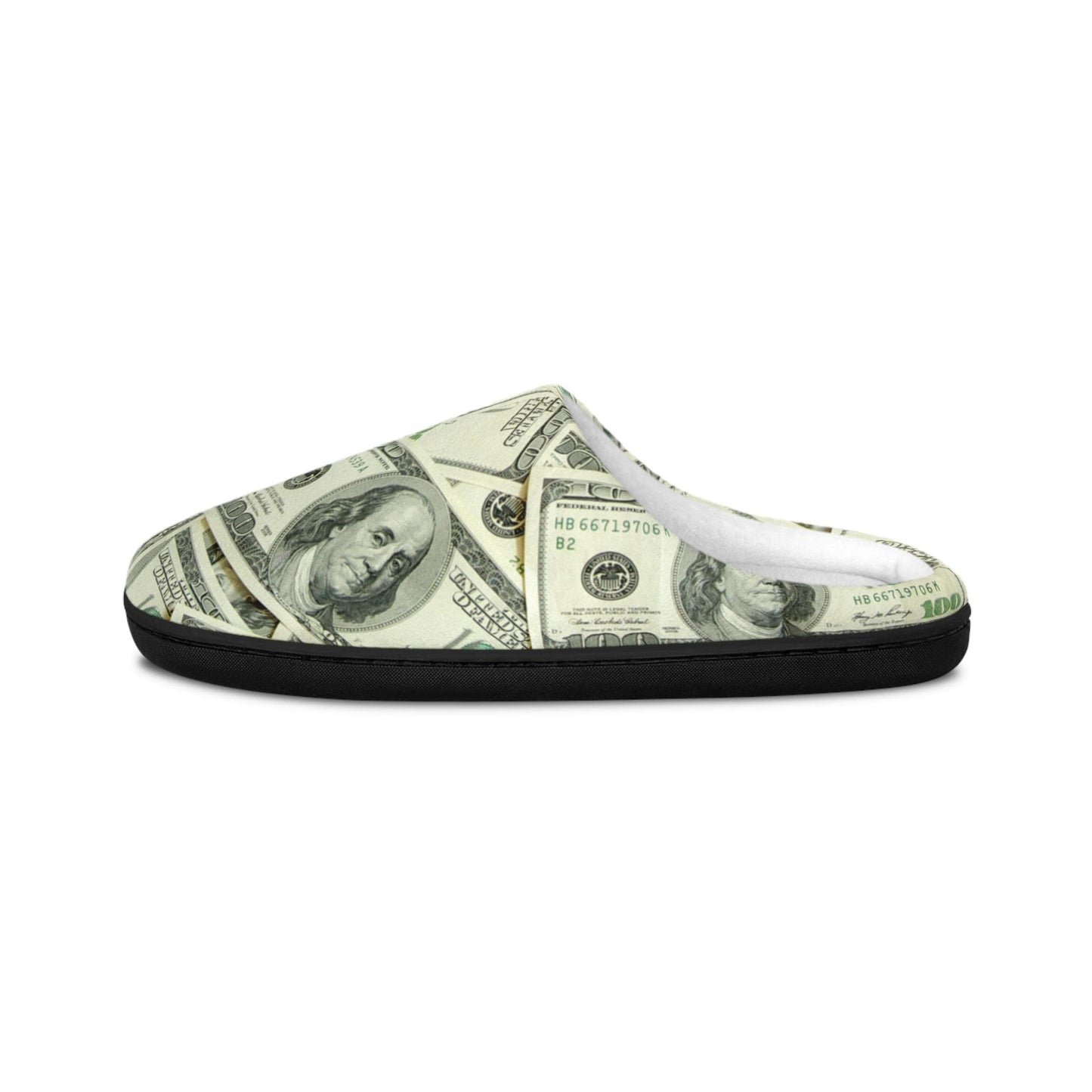 It's All About The Benjamins One Hundred Dollar Bill Money-Themed Men's Indoor Slippers - Sizes 7-14 (USA)