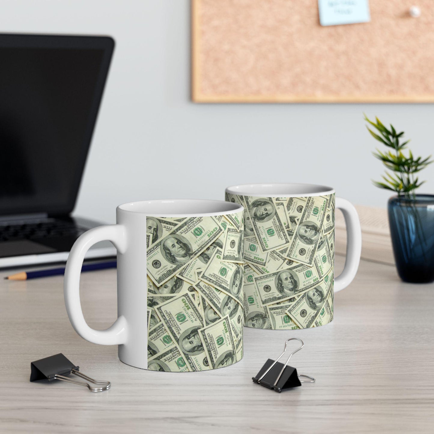 Show Me The Money Ceramic Mug | 11oz Hundred Dollar Bill Themed Coffee Cup | Perfect Gift for Cash Lovers