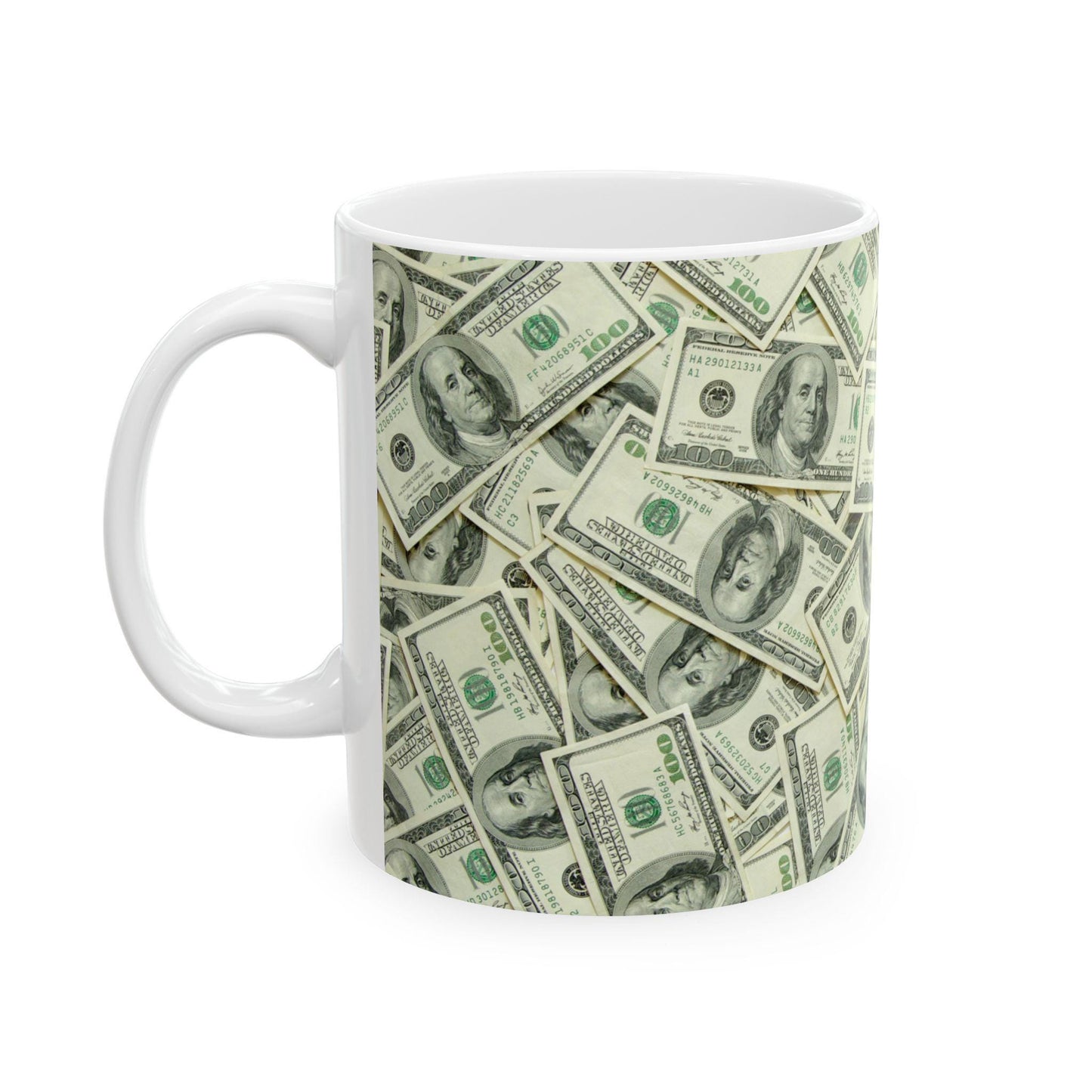 Show Me The Money Ceramic Mug | 11oz Hundred Dollar Bill Themed Coffee Cup | Perfect Gift for Cash Lovers