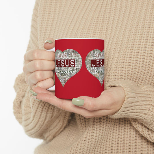 Red Jesus Triple Heart Ceramic Coffee Mug 11oz - Embrace Jesus' Love with Every Sip | Perfect Christian Gift for All Occasions| Christmas