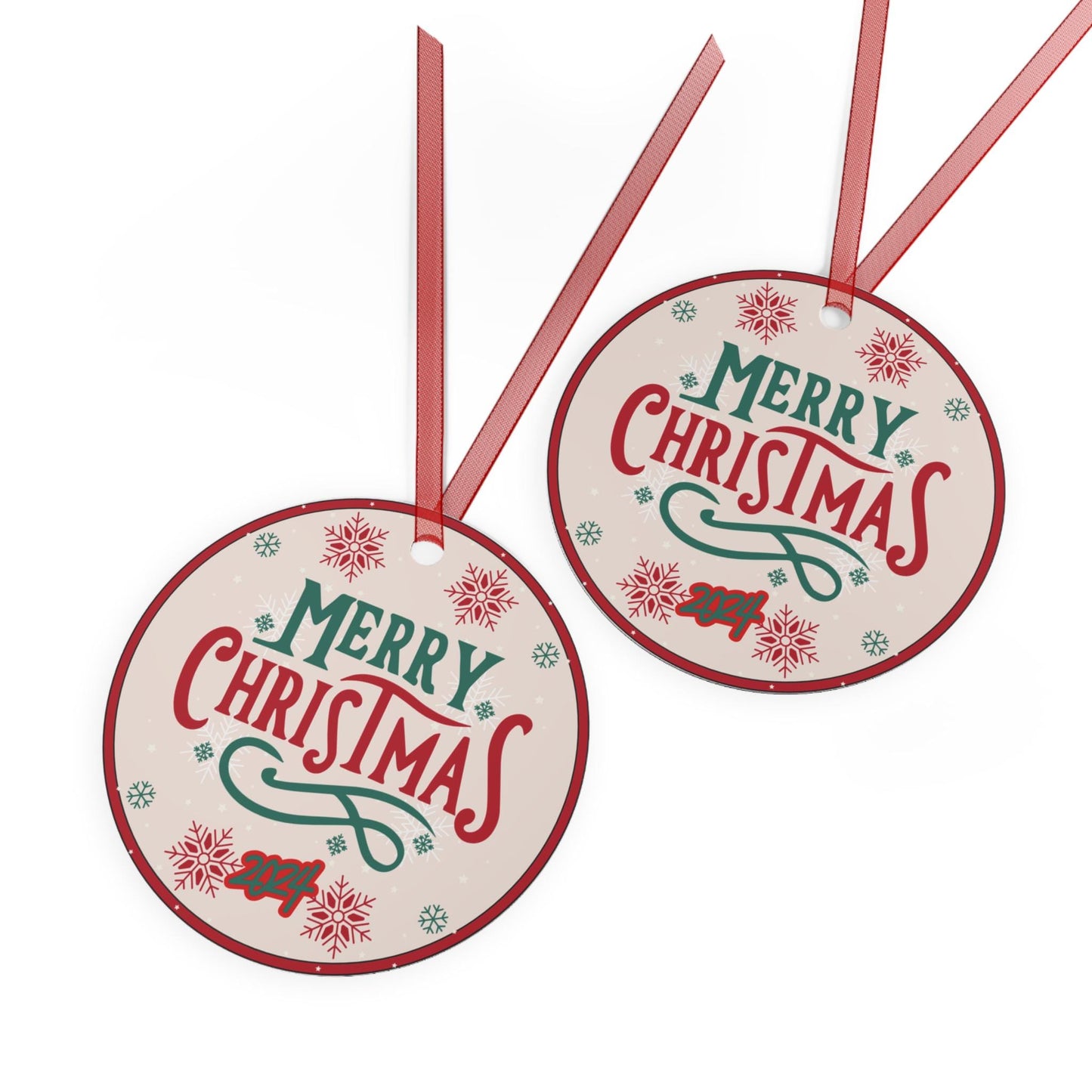 Merry Christmas 2024: Originally Designed Round Metal Christmas Ornaments | Perfect Holiday Decor & Gifts