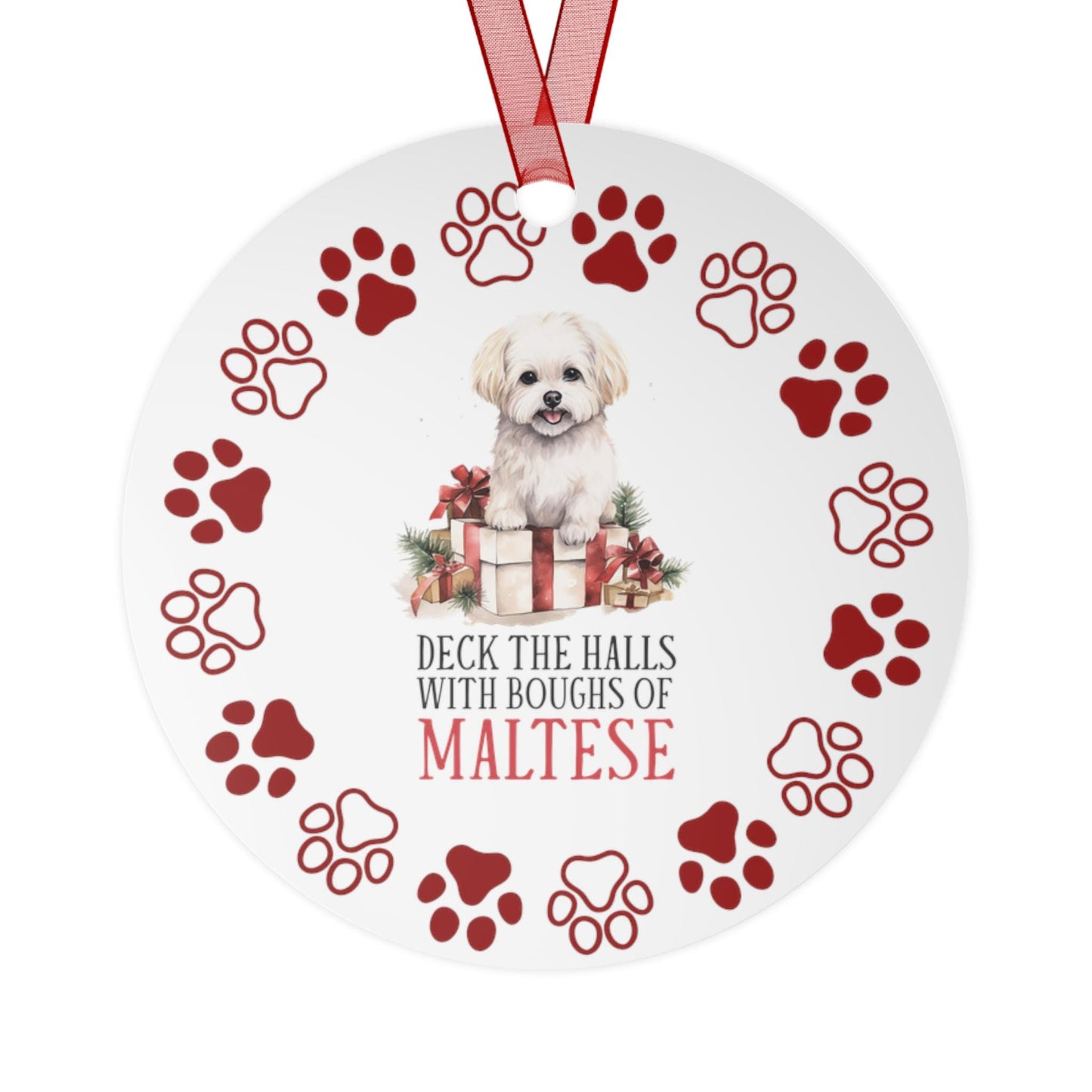 Maltese Dog Metal Ornaments: Double-Sided Festive Ornament for Dog Lovers, Unique Holiday Gift,  Maltese dog mom,  Christmas Tree Decor,