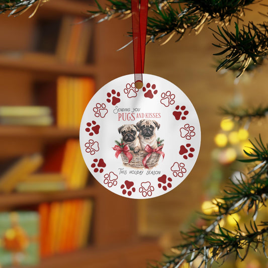 Pugs Metal Ornaments: Double-Sided Festive Ornament for Dog Lovers, Unique Holiday Gift, dog mom, Christmas Tree Decor